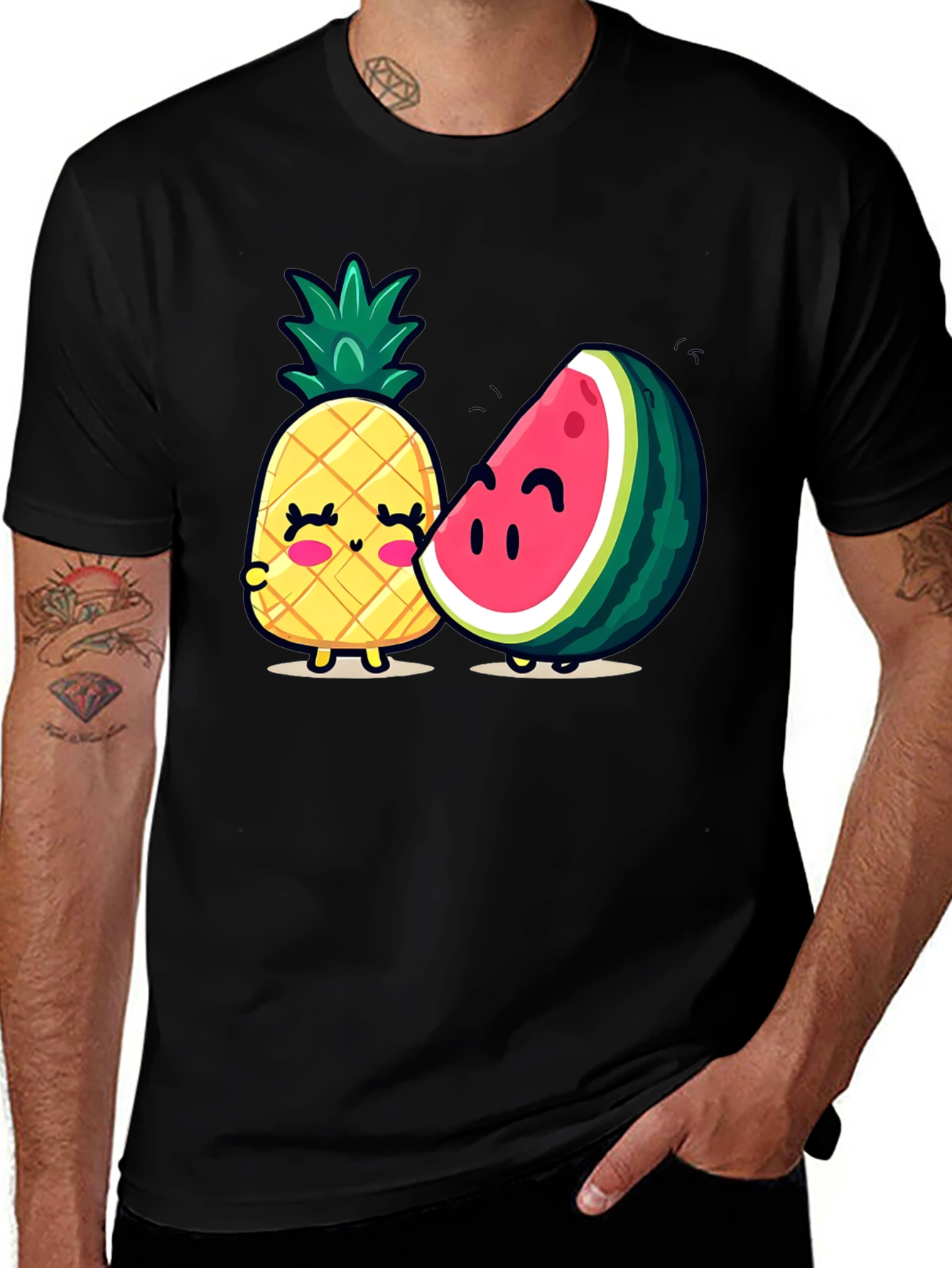 Variant 3 of Cute Fruit Friends Graphic T-Shirt - Black