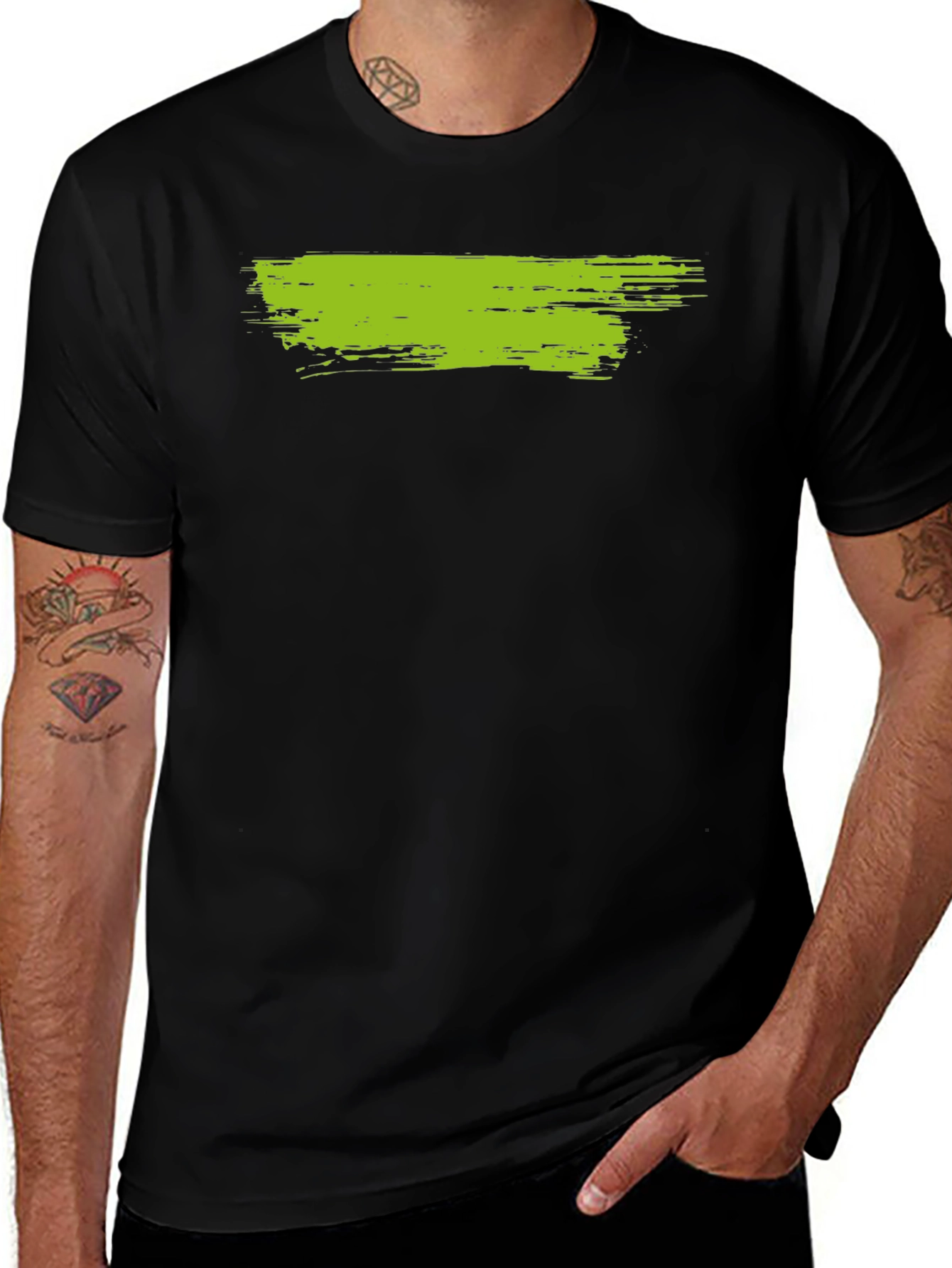 Variant 6 of Men's Black T-Shirt with Lime Green Brushstroke Graphic