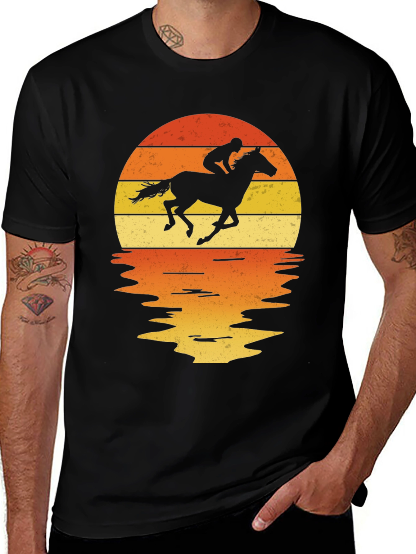 Black Horse Rider Sunset Graphic Tee main image