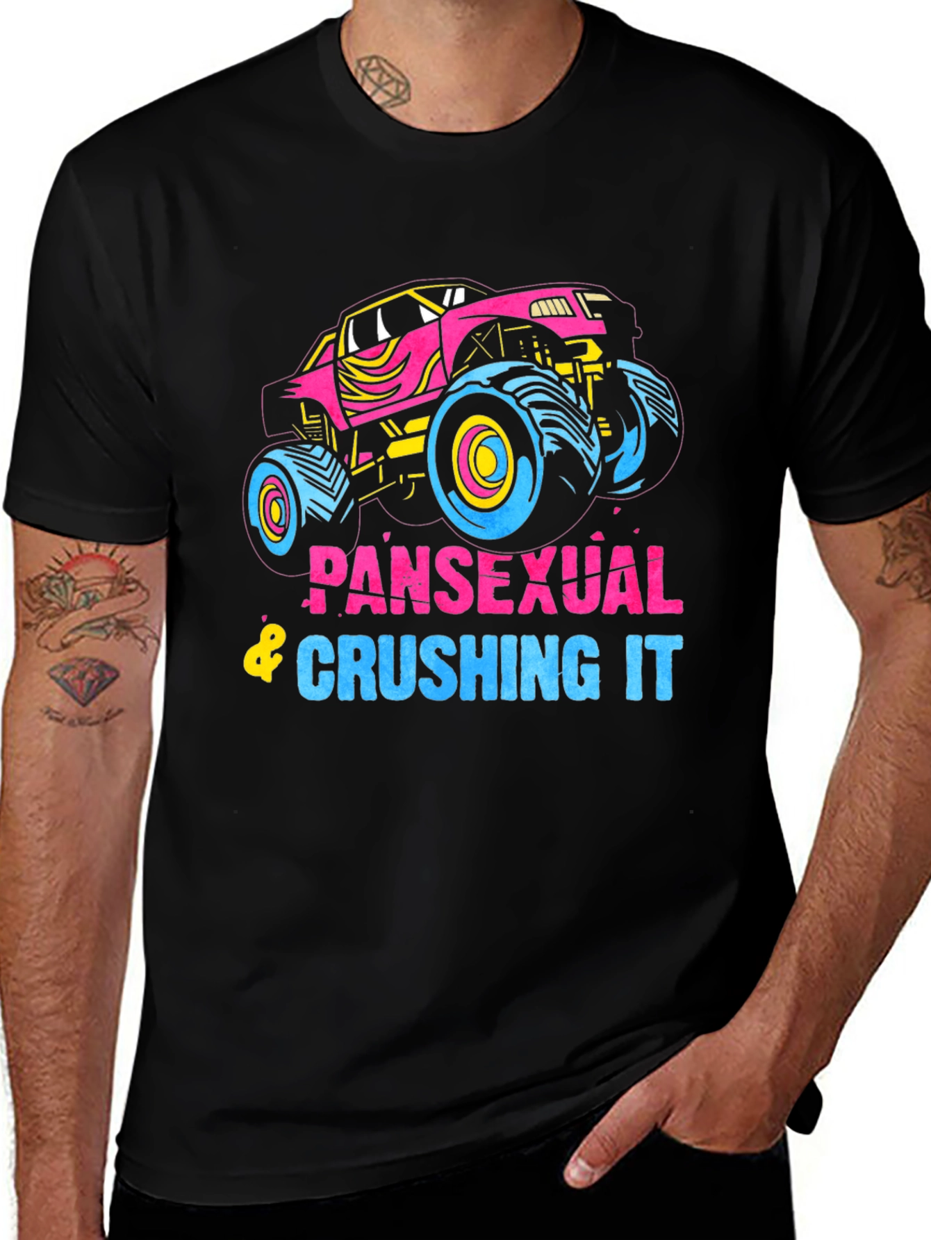 Variant 24 of Pansexual Crushing It Monster Truck Graphic Tee