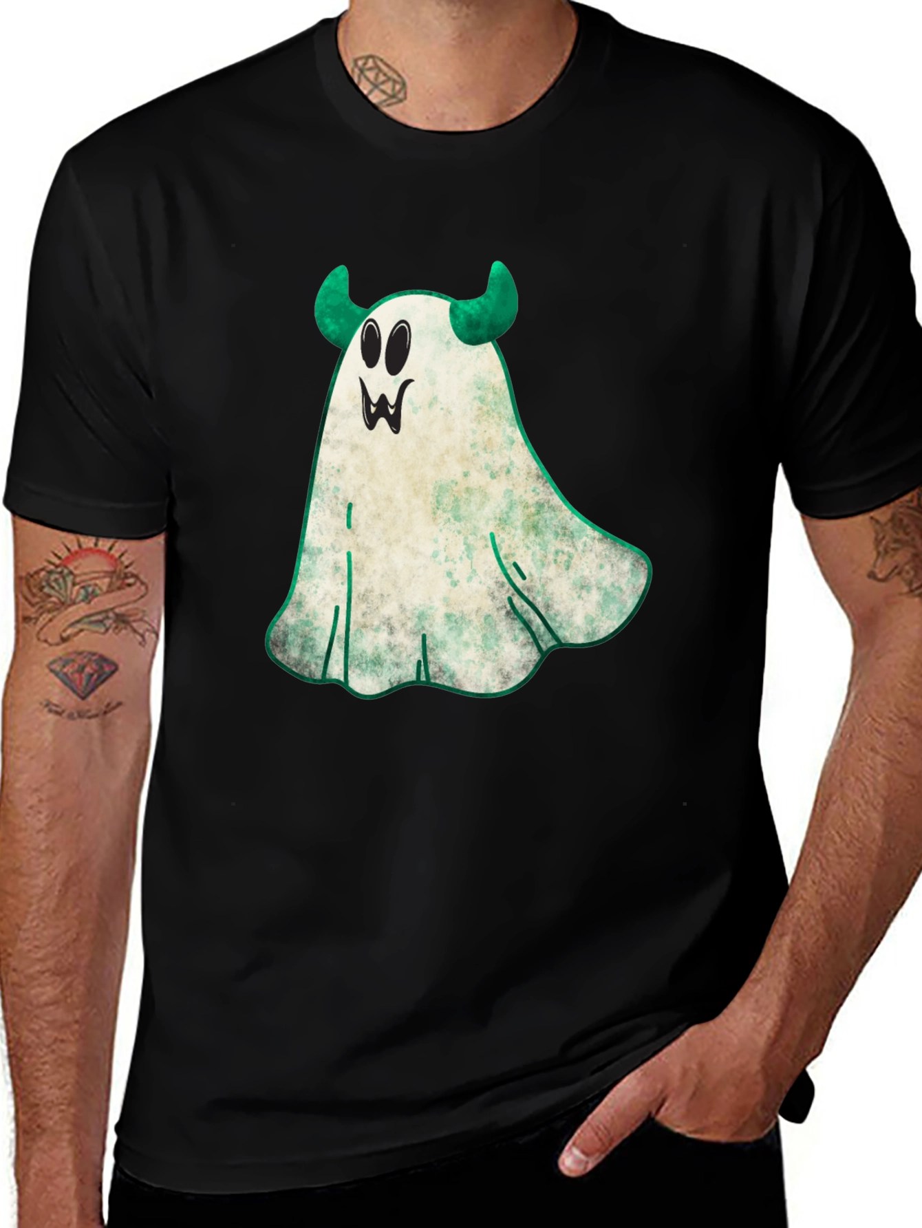 Variant 4 of Spooky Ghost with Horns Halloween T-Shirt