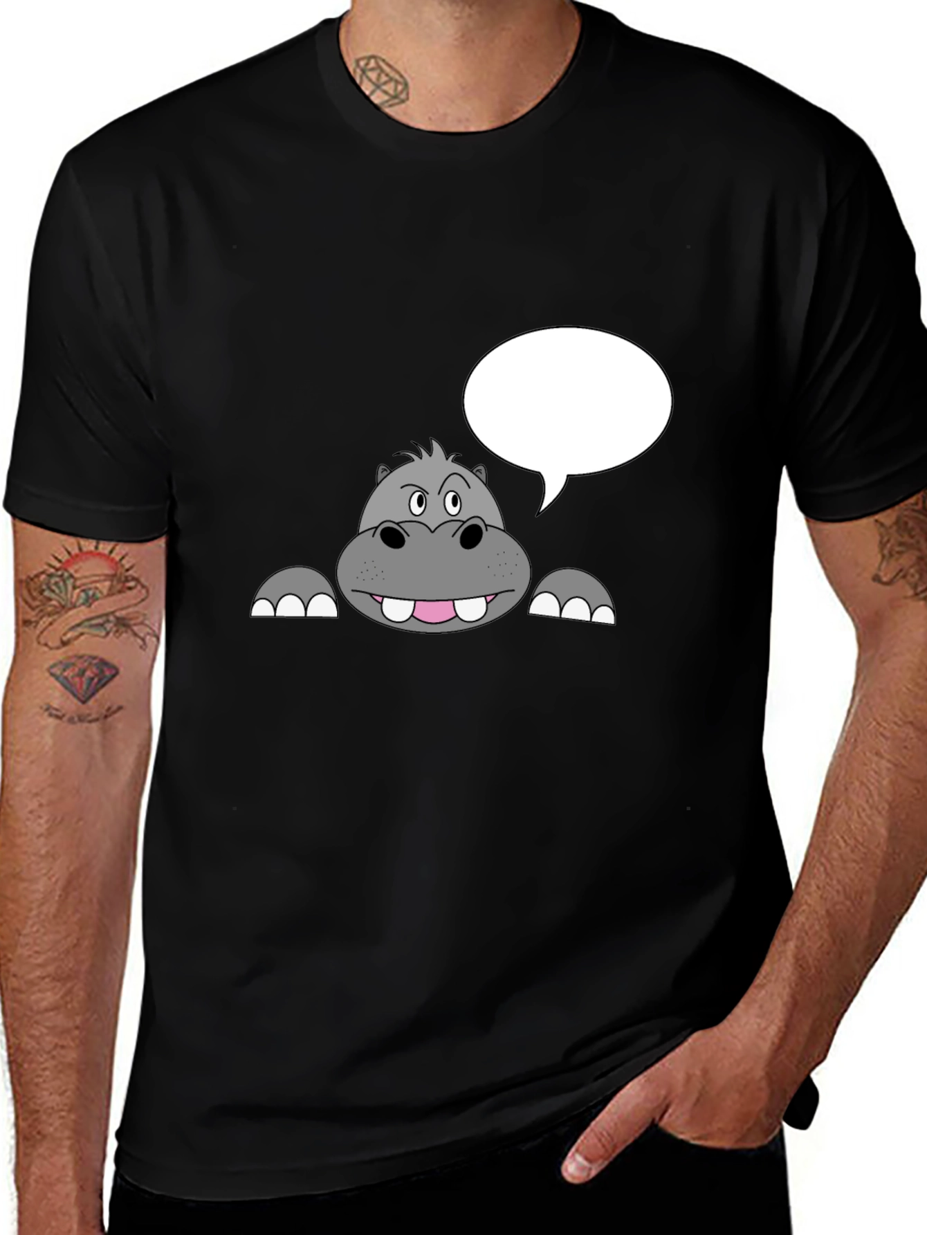 Variant 27 of Hippo Cartoon Graphic Tee - Men's Black T-Shirt