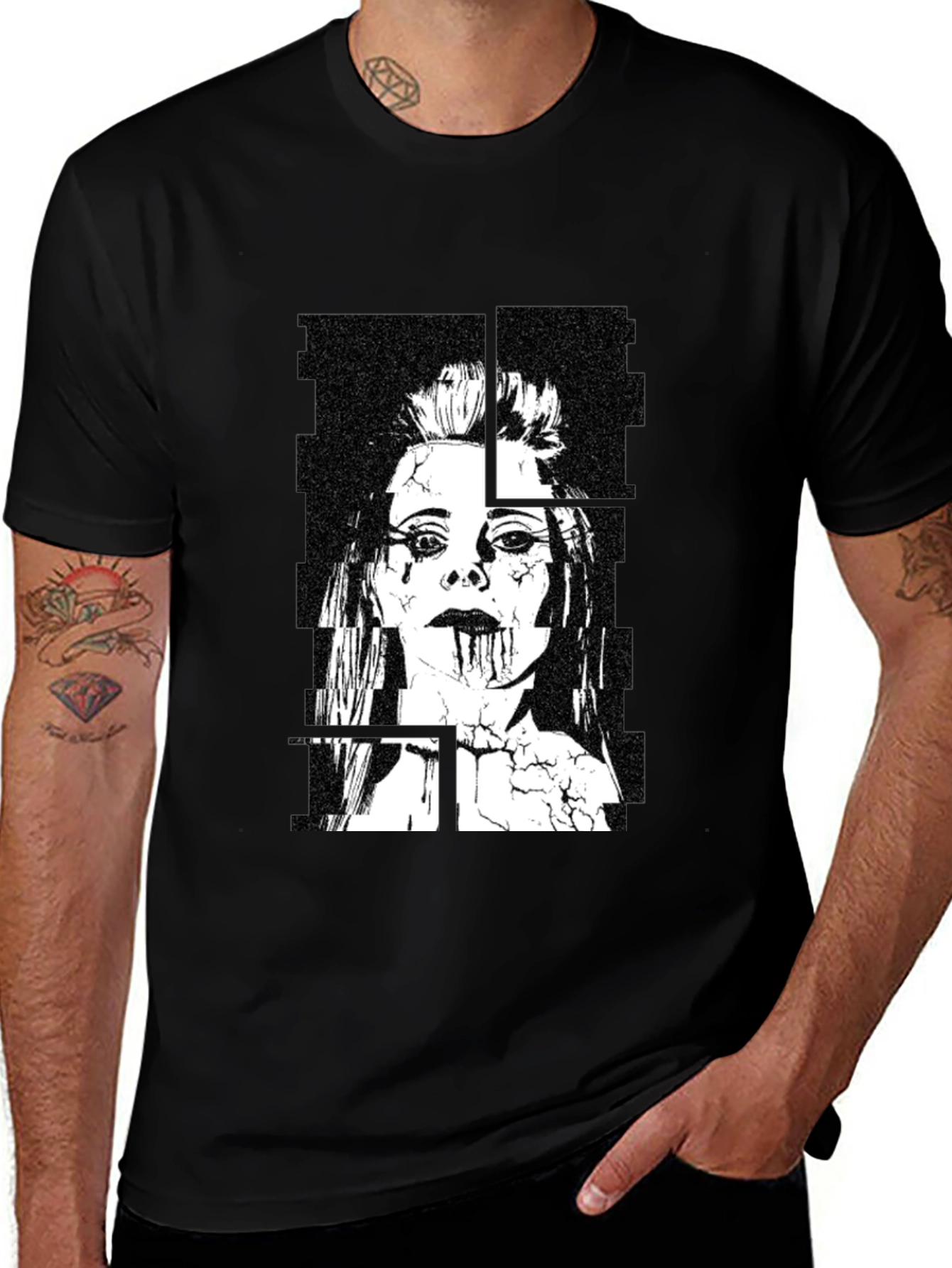 Variant 27 of Edgy Black Graphic Tee - Woman's Portrait