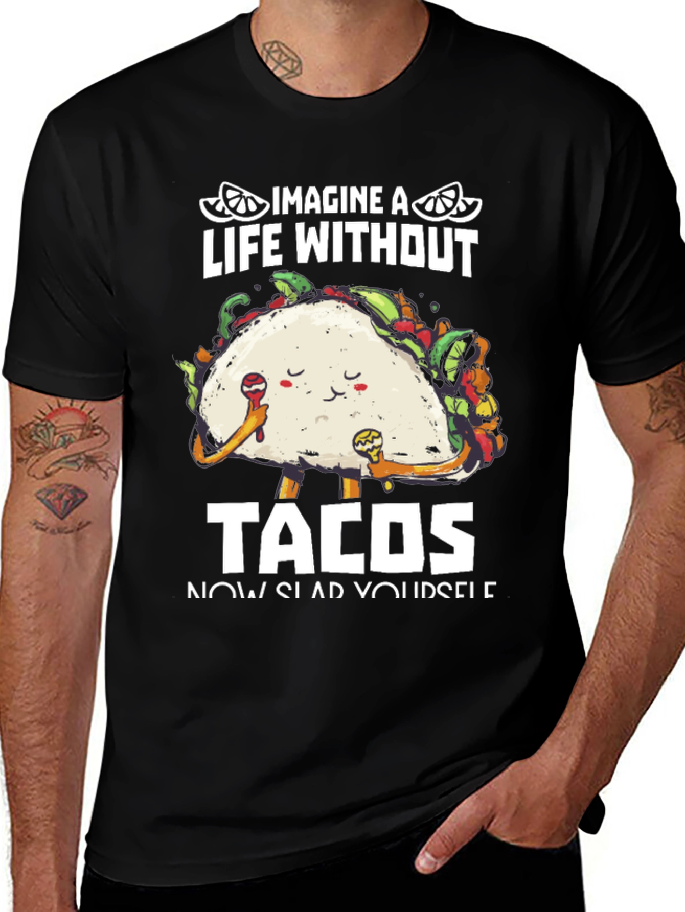 Imagine A Life Without Tacos Black Graphic Tee