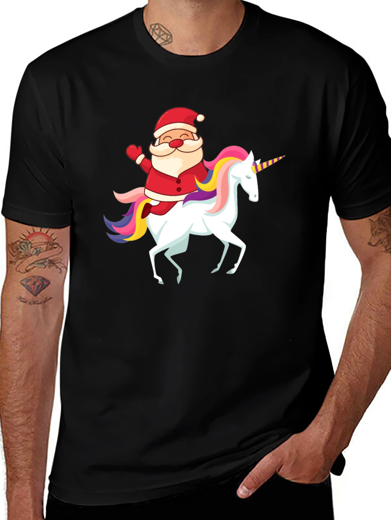 Santa Riding Unicorn Graphic Tee