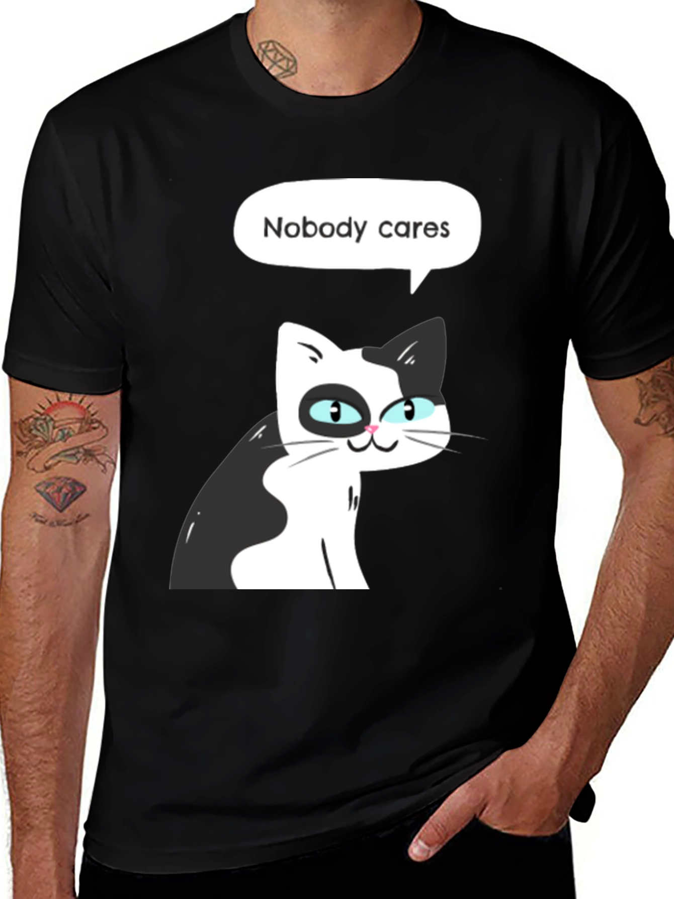 Variant 10 of Nobody Cares Cat Graphic Tee - Black
