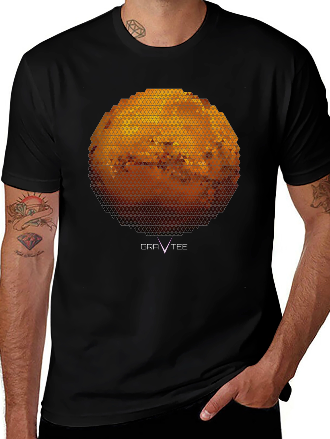 Geometric Planet Graphic Tee - Modern Black T-Shirt