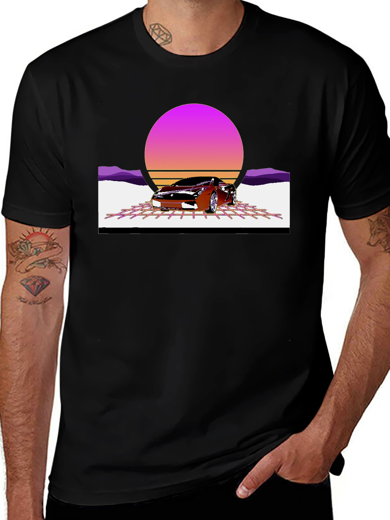 Variant 26 of Retro Sunset Car Graphic Tee - Classic Style