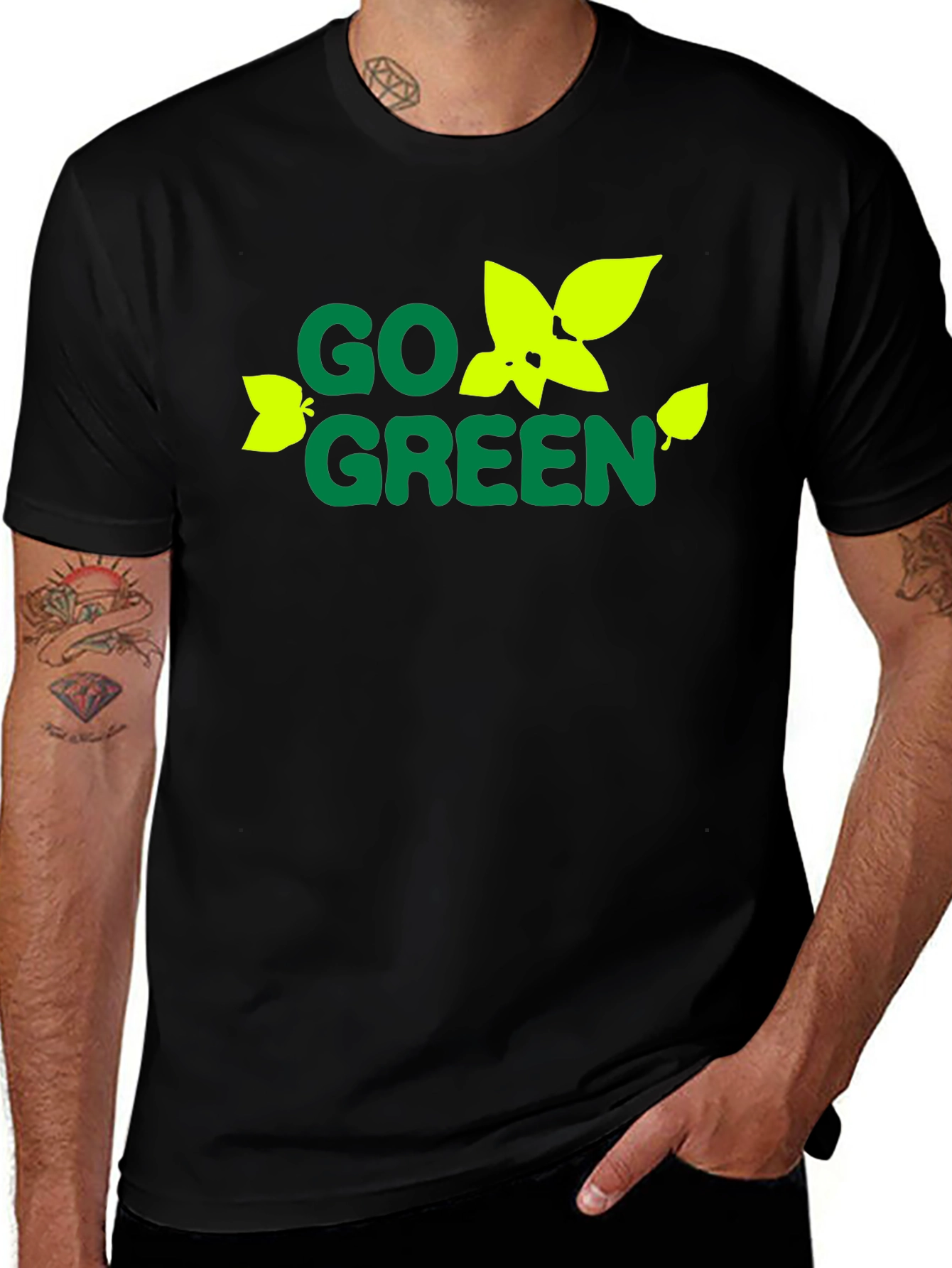 Go Green Graphic Tee - Black Cotton T-Shirt