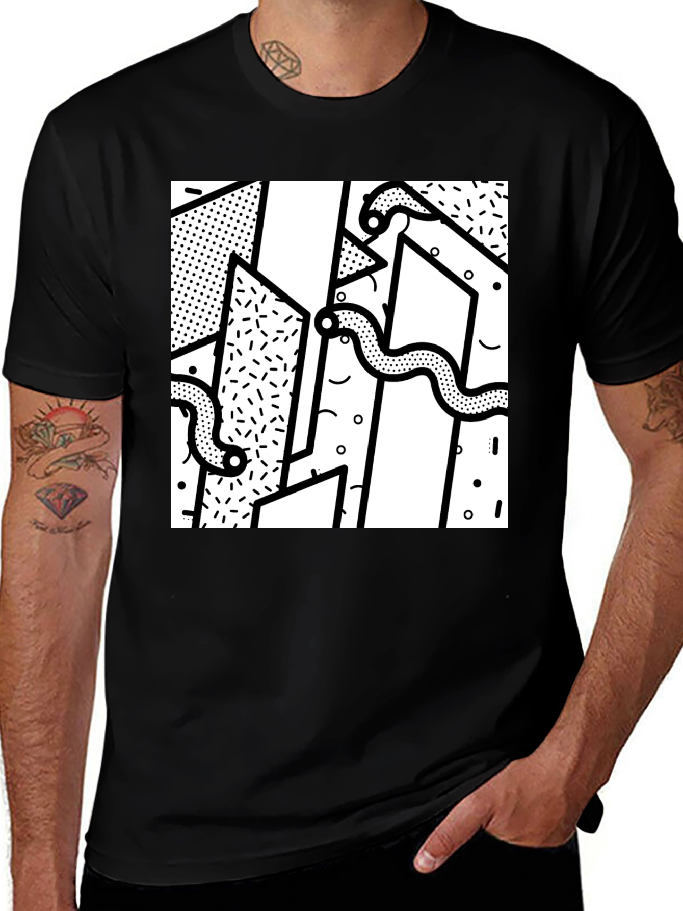 Variant 22 of Geometric Snake Print Black T-Shirt