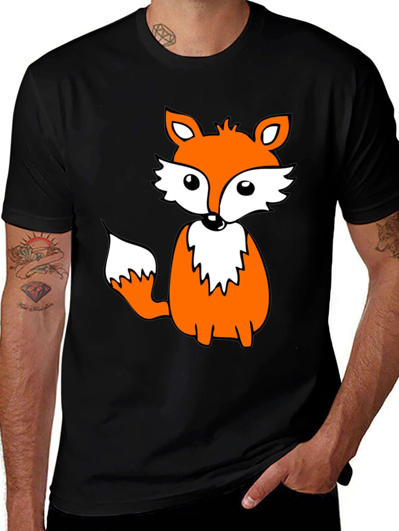 Variant 21 of Cute Fox Graphic Tee - Black Cotton Blend Shirt