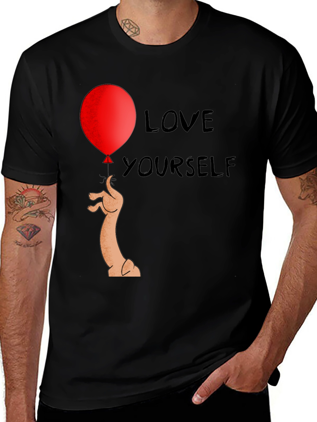 Love Yourself Black T-Shirt Balloon Dog Graphic Tee