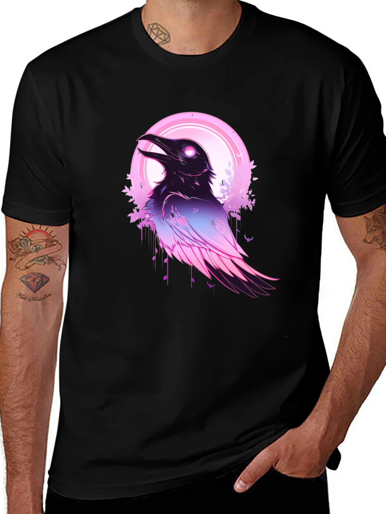 Variant 5 of Neon Raven Graphic T-Shirt - Crow Design