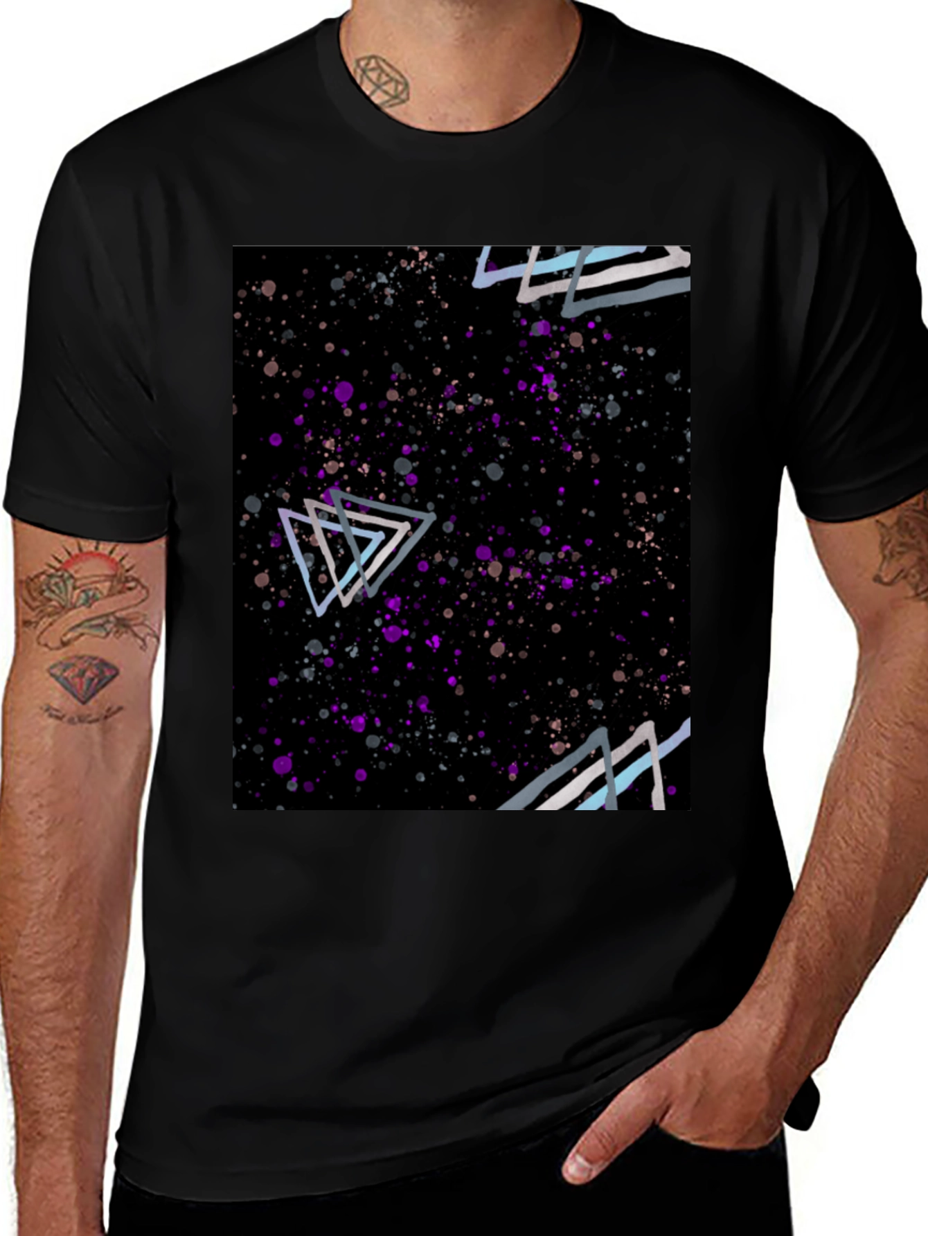 Variant 26 of Abstract Triangles Splatter Black Tee