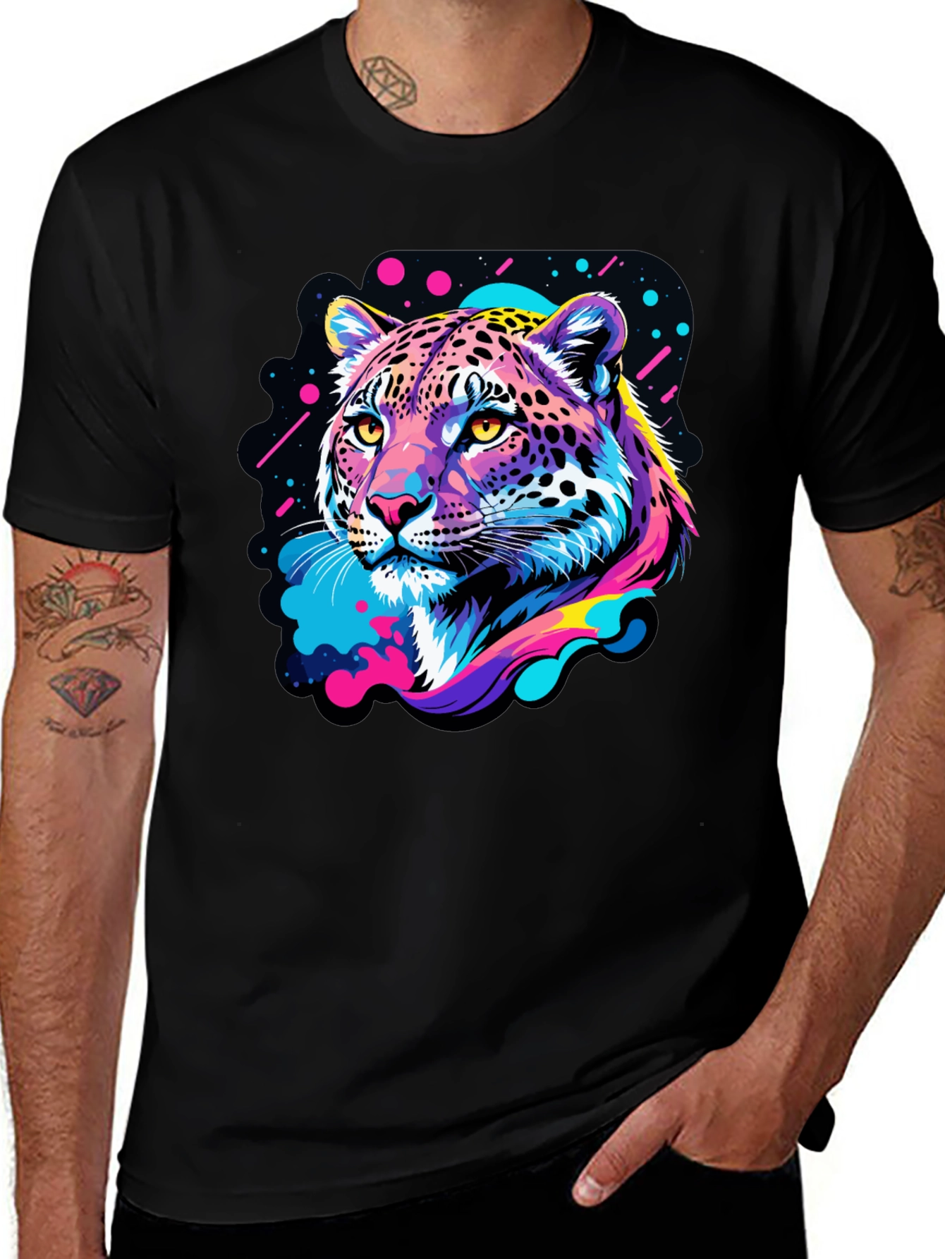 Variant 10 of Neon Leopard Graphic Black T-Shirt