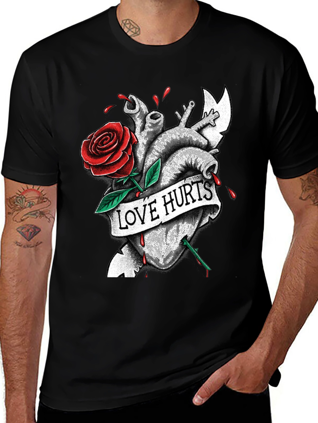 Variant 16 of Love Hurts Heart & Rose Graphic T-Shirt