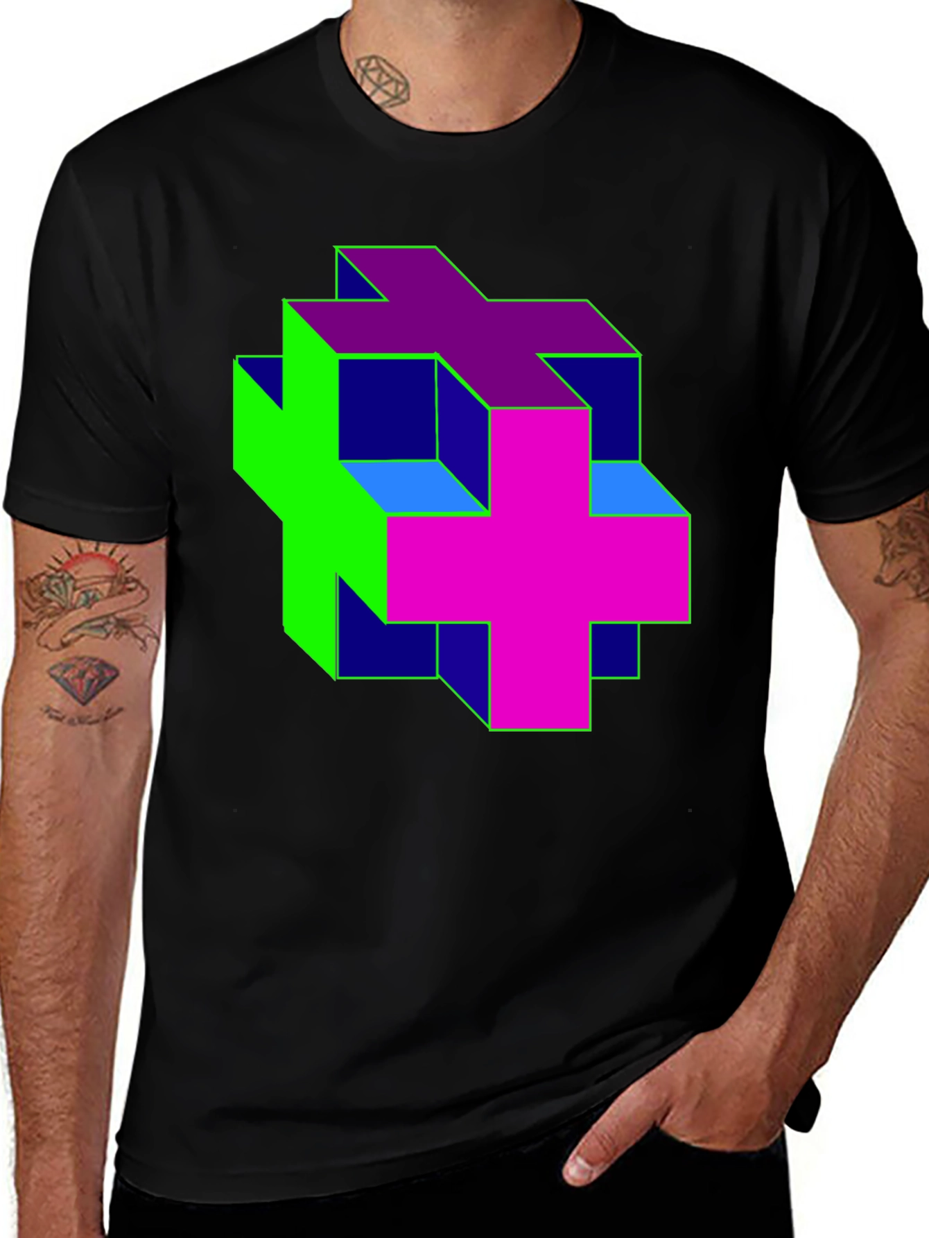 Variant 21 of Geometric 3D Plus Graphic Tee - Black