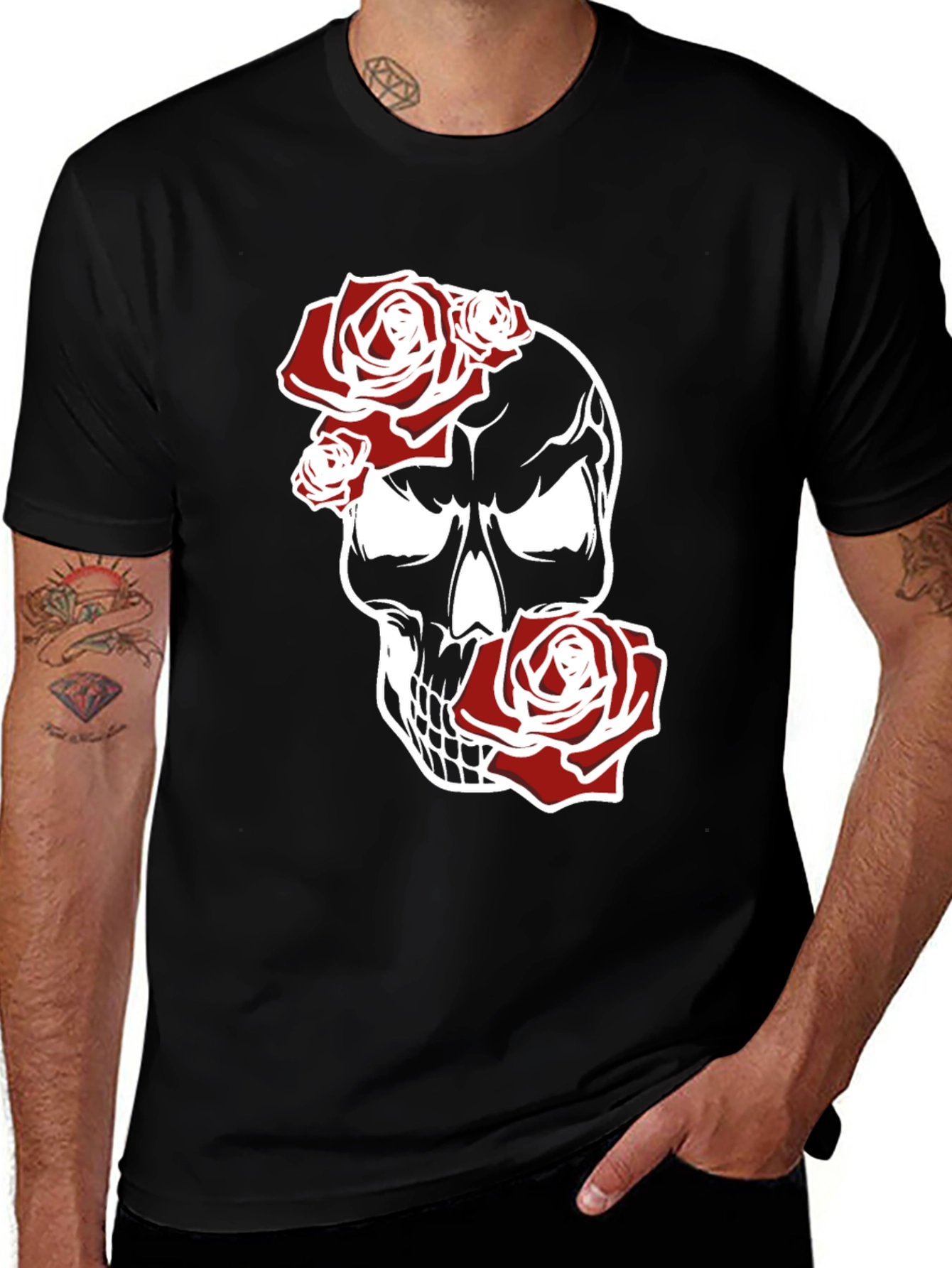 Variant 4 of Skull & Roses Graphic Tee - Black