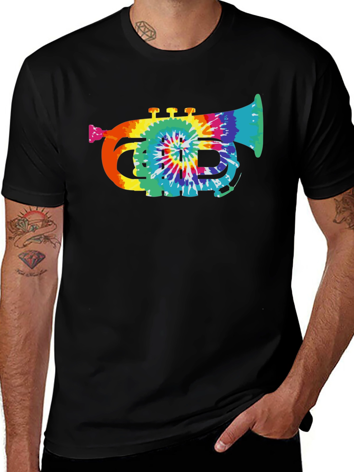Variant 2 of Tie Dye Trumpet Graphic Tee - Black