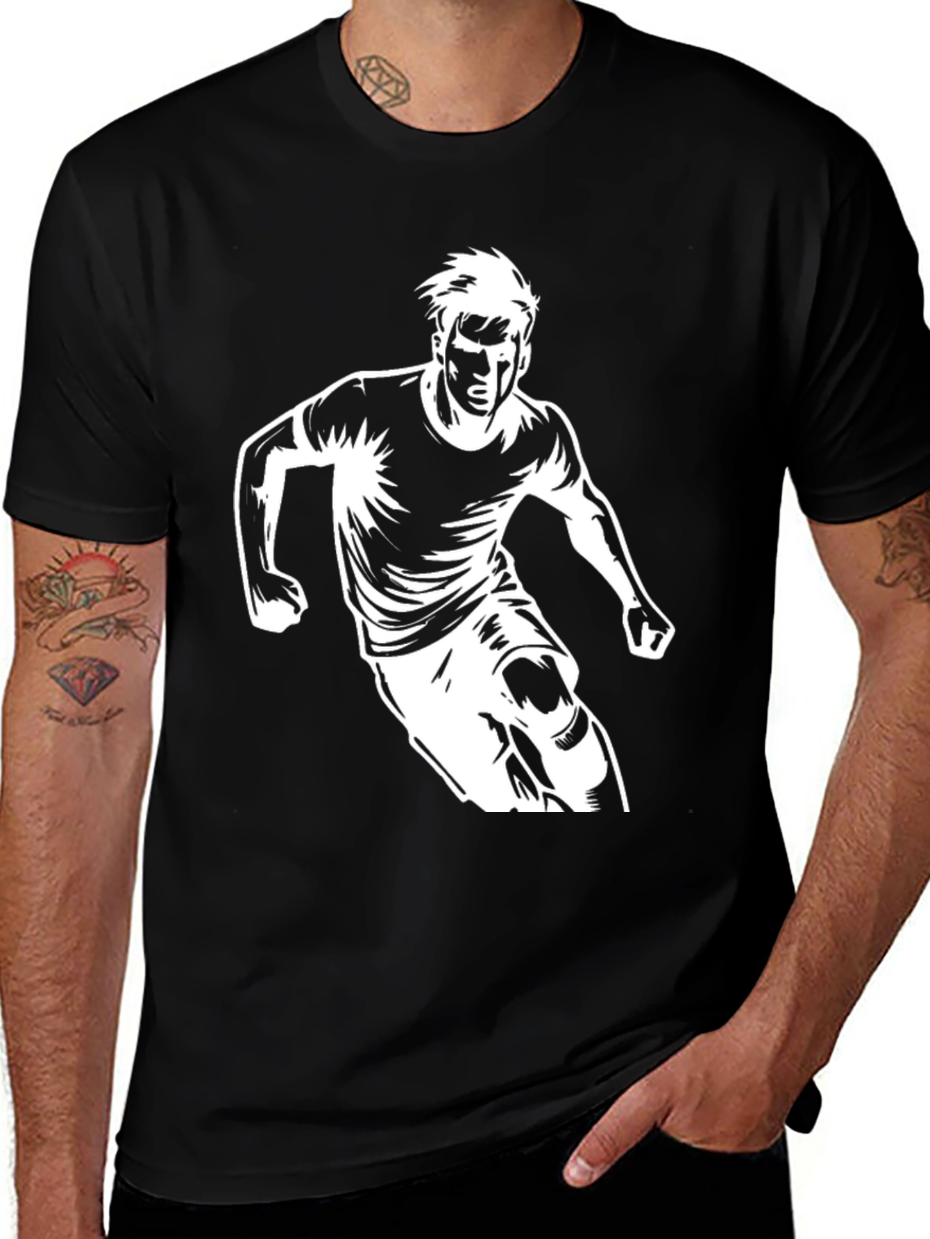 Graphic Tee - Soccer Player Design - Casual Black Shirt