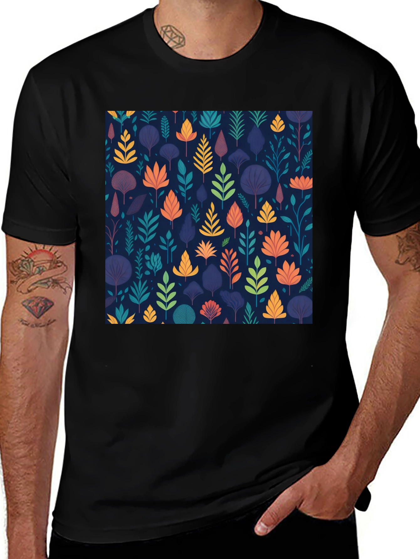 Variant 10 of Nature Pattern Graphic Tee - Modern Floral Design T-Shirt