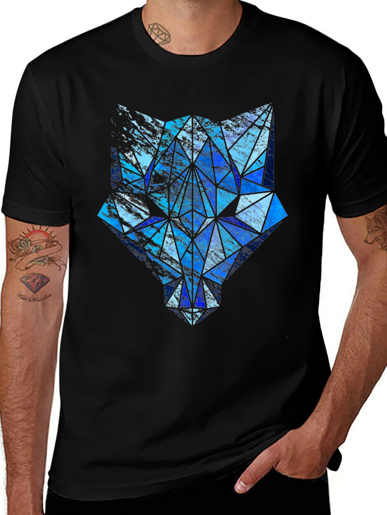 Variant 8 of Geometric Wolf Graphic Tee - Black