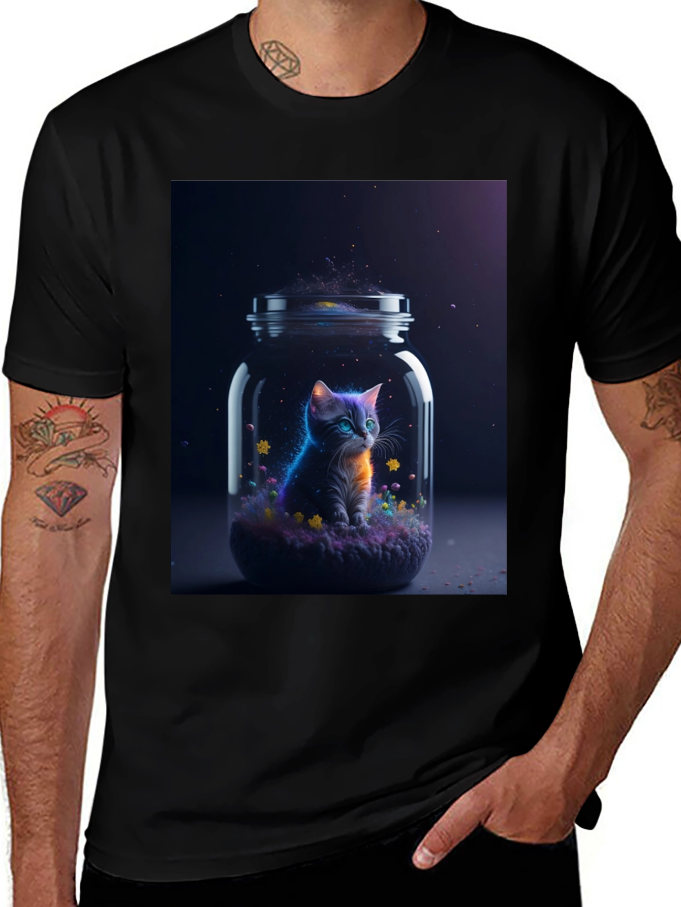 Variant 4 of Cosmic Cat T-Shirt - Galaxy Kitten in a Jar