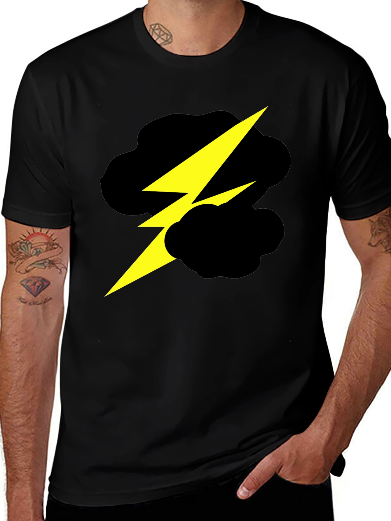 Black Lightning Bolt Cloud Graphic Black T-Shirt main image