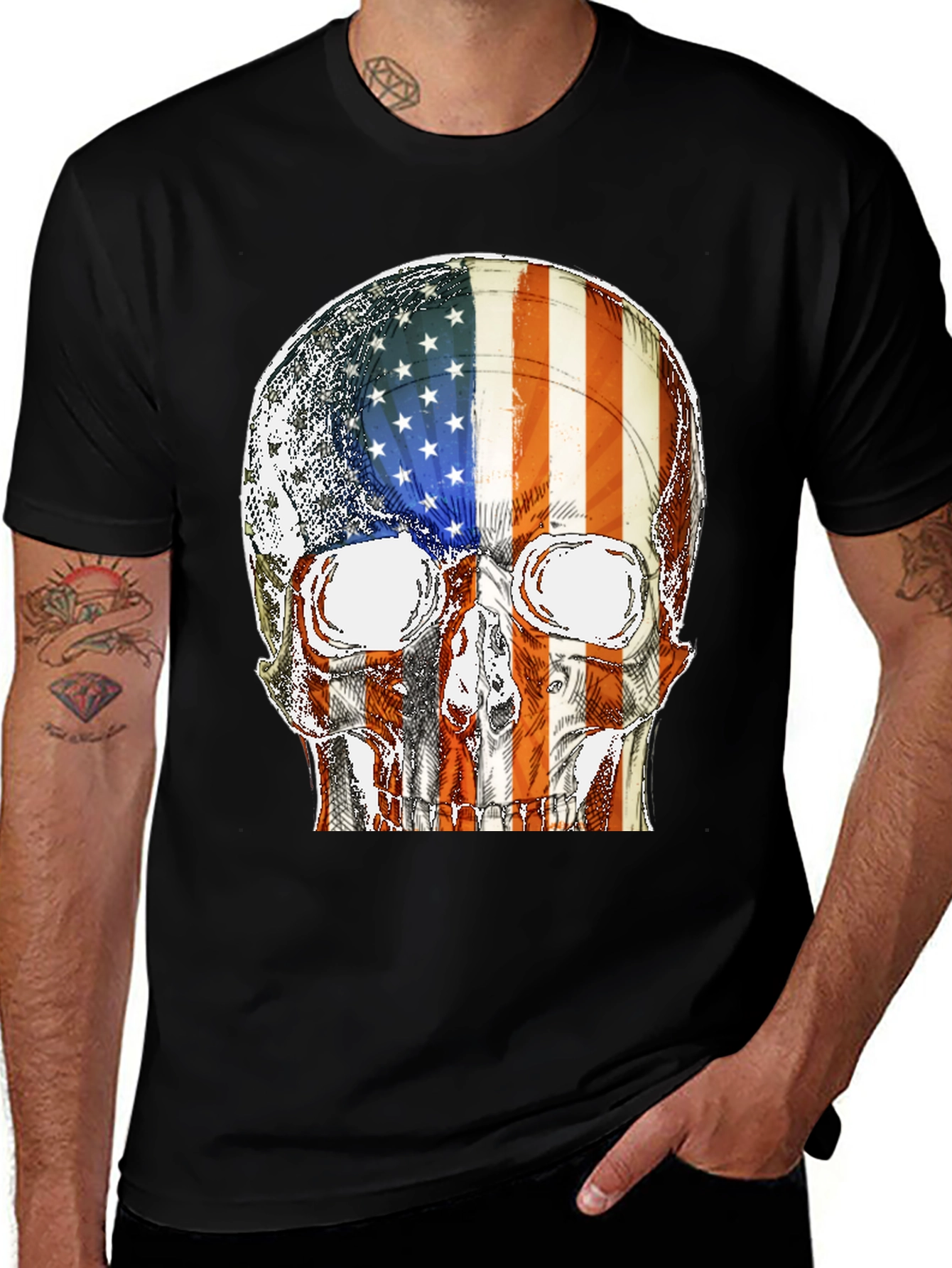 Variant 13 of American Flag Skull Graphic T-Shirt