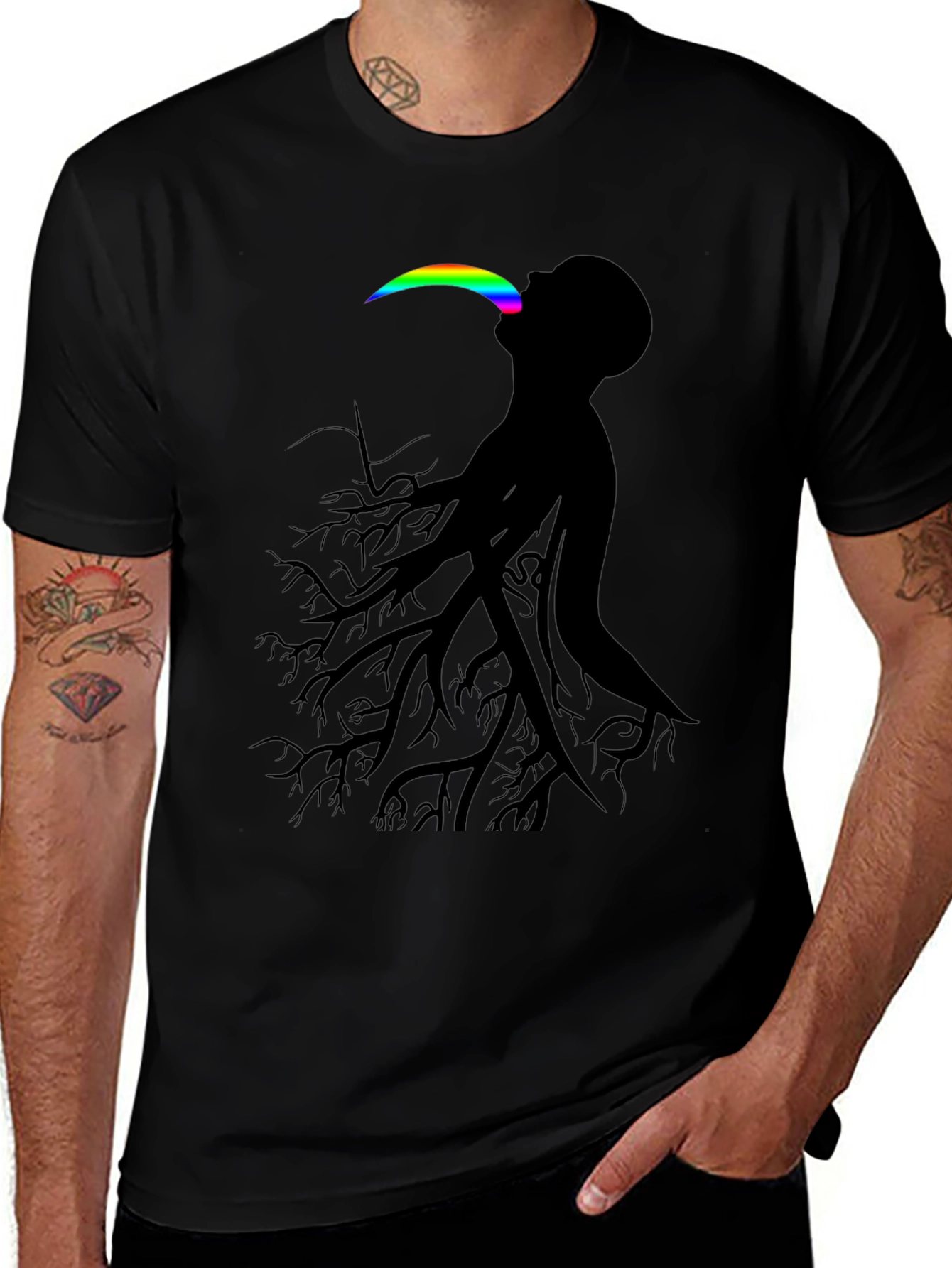 Variant 8 of Abstract Tree Man Graphic Tee - Black