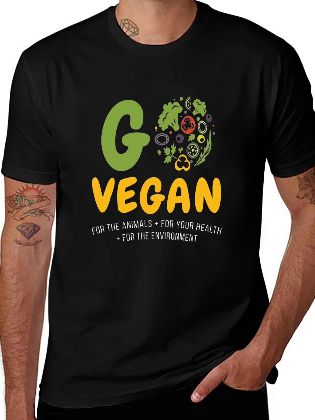 Variant 2 of Go Vegan Black T-Shirt - Animals, Health, Environment!