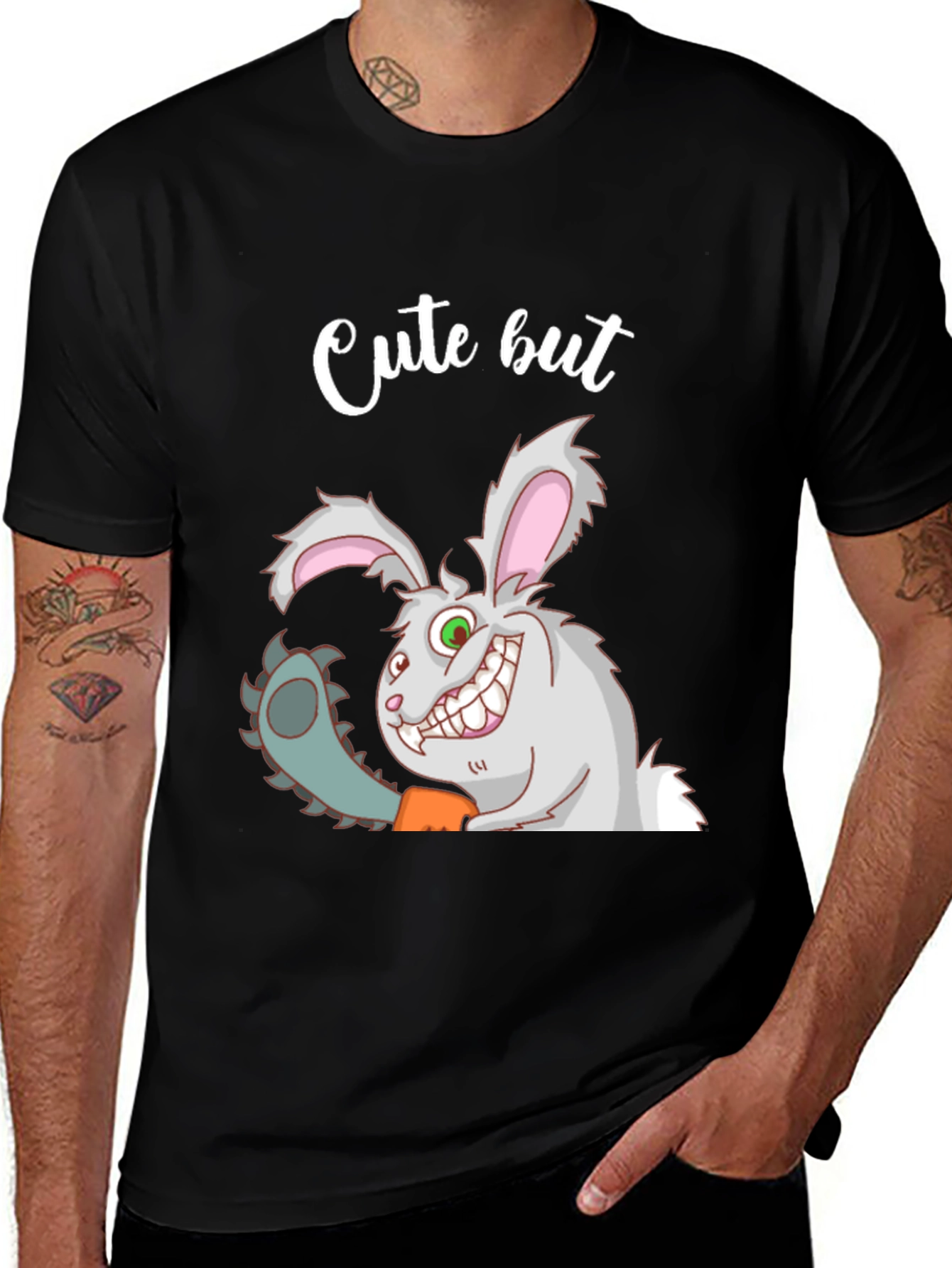 Variant 8 of Cute but Psycho Rabbit Graphic T-Shirt - Mens Funny Bunny Tee