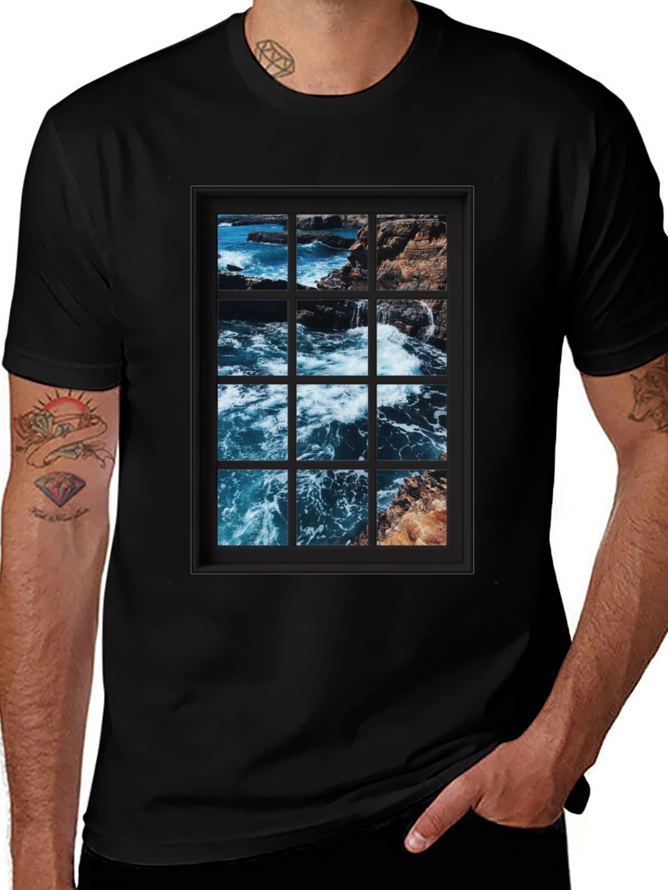Variant 17 of Ocean View Graphic Tee - Black Cotton T-Shirt