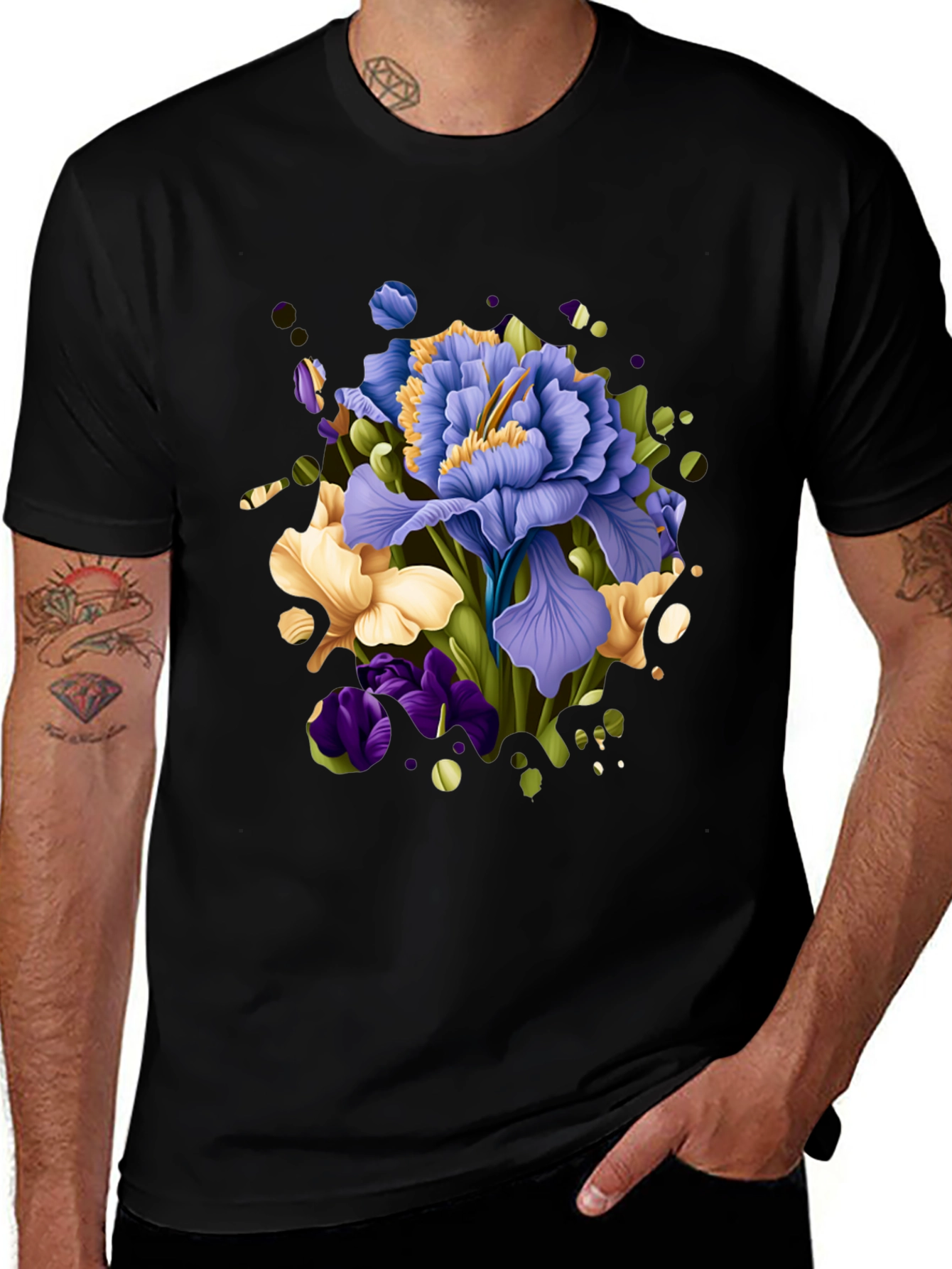 Variant 25 of Floral Iris Graphic Black T-Shirt