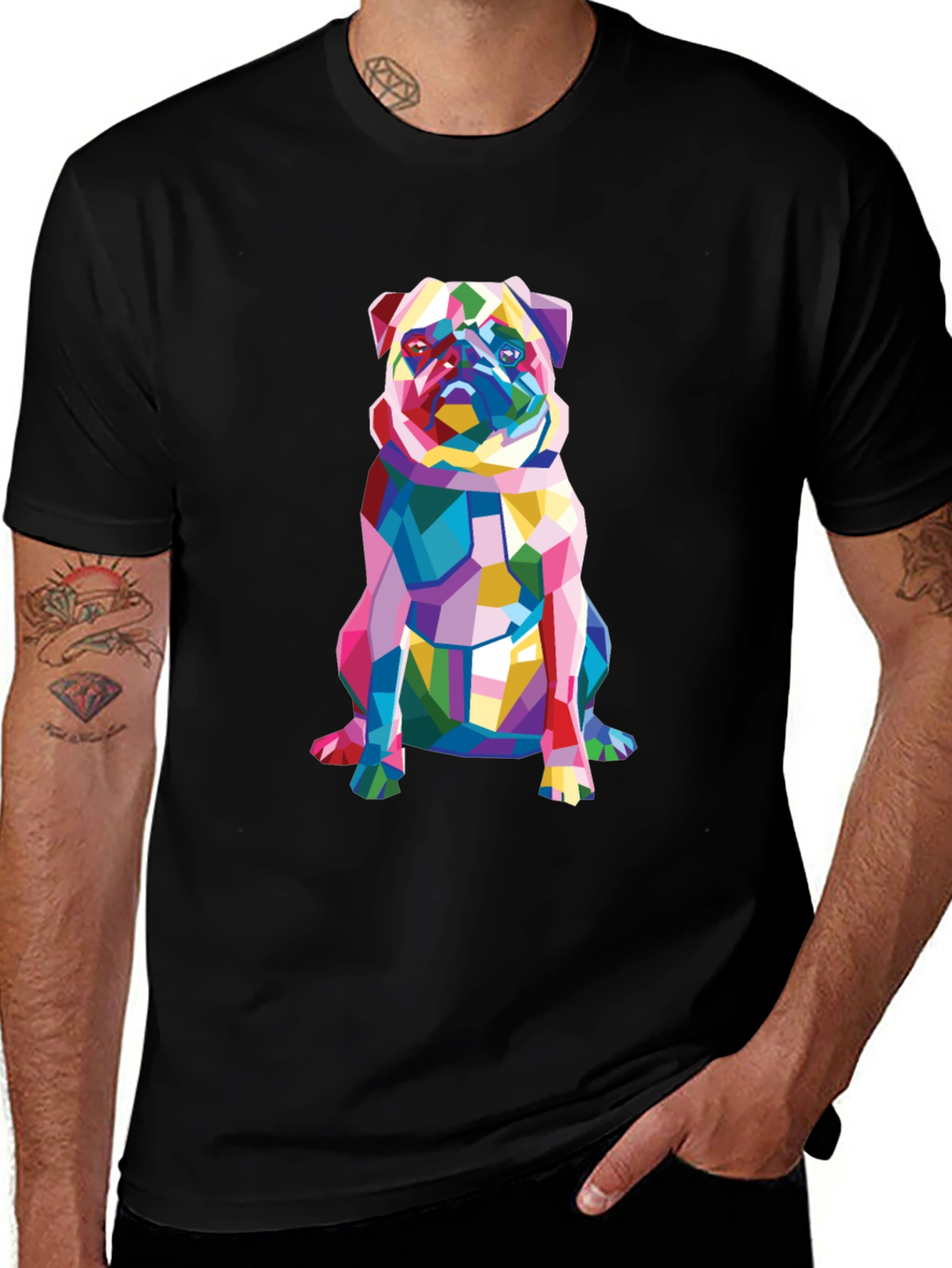 Geometric Pug Graphic Tee - Modern Dog Lover's T-Shirt
