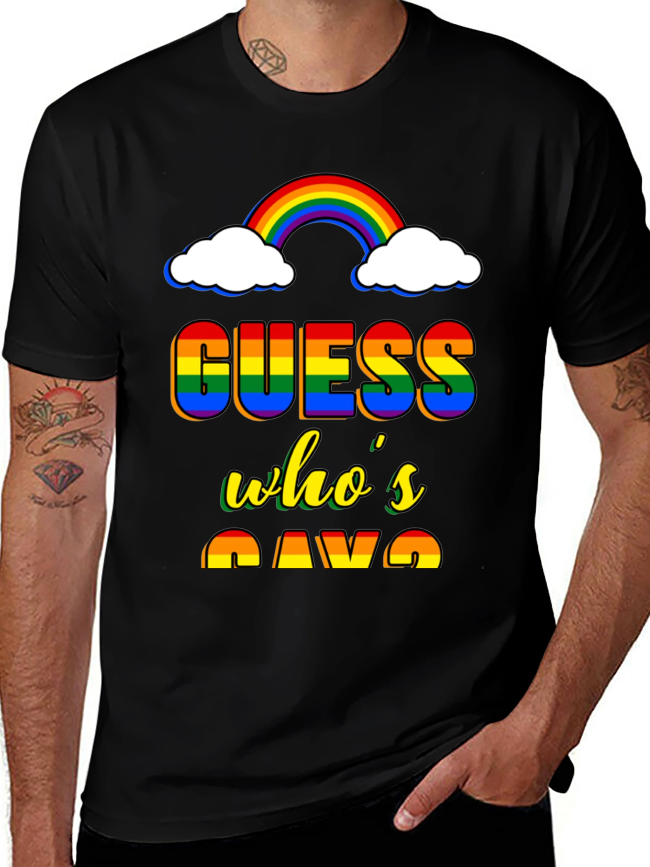 Variant 4 of Guess Who's Gay T-Shirt