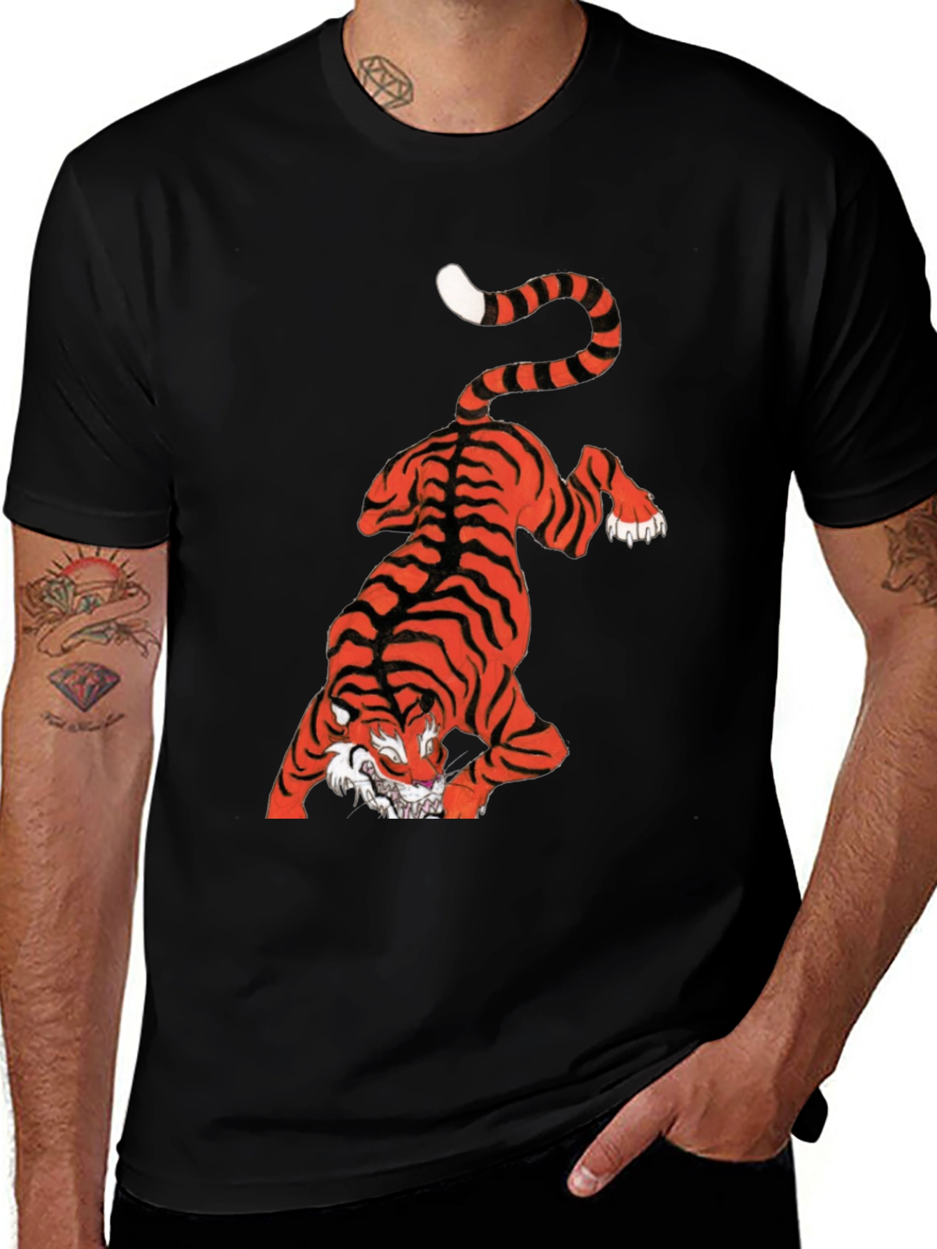 Variant 30 of Men's Graphic Tee - Tiger Print Black T-Shirt