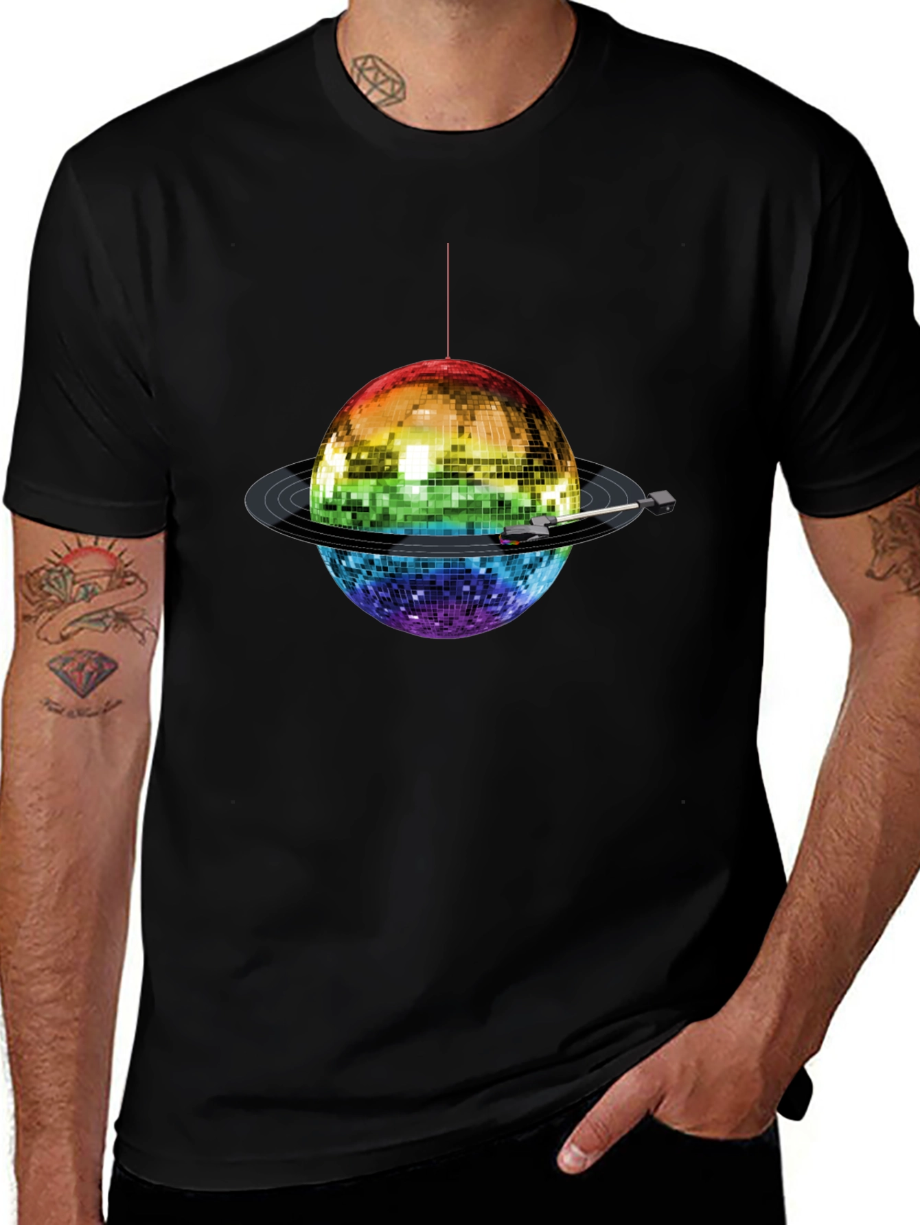 Variant 27 of Rainbow Disco Ball Saturn Graphic Tee