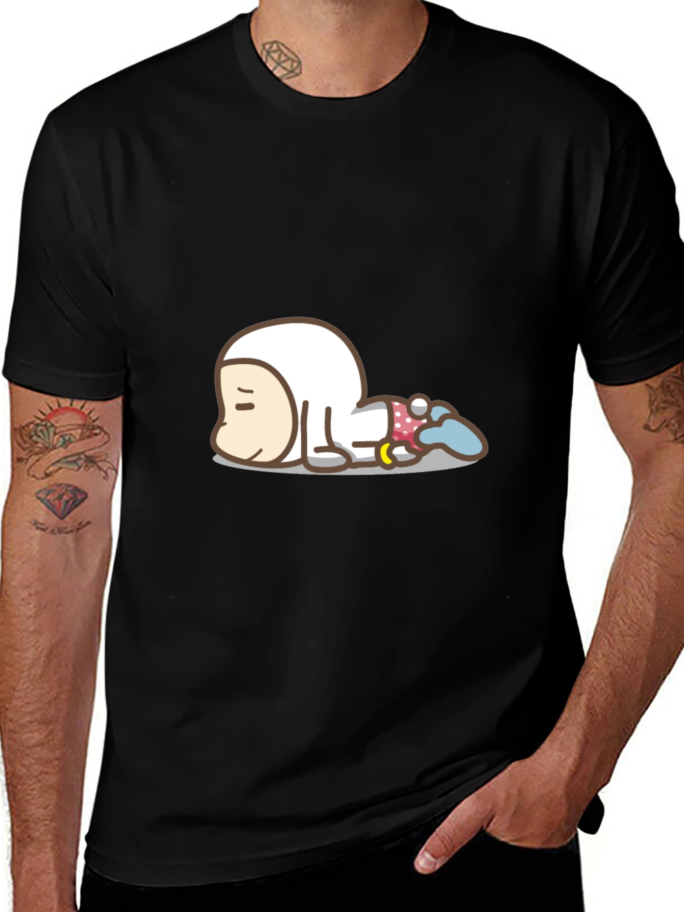 Variant 6 of Cartoon Astronaut Graphic Black T-Shirt