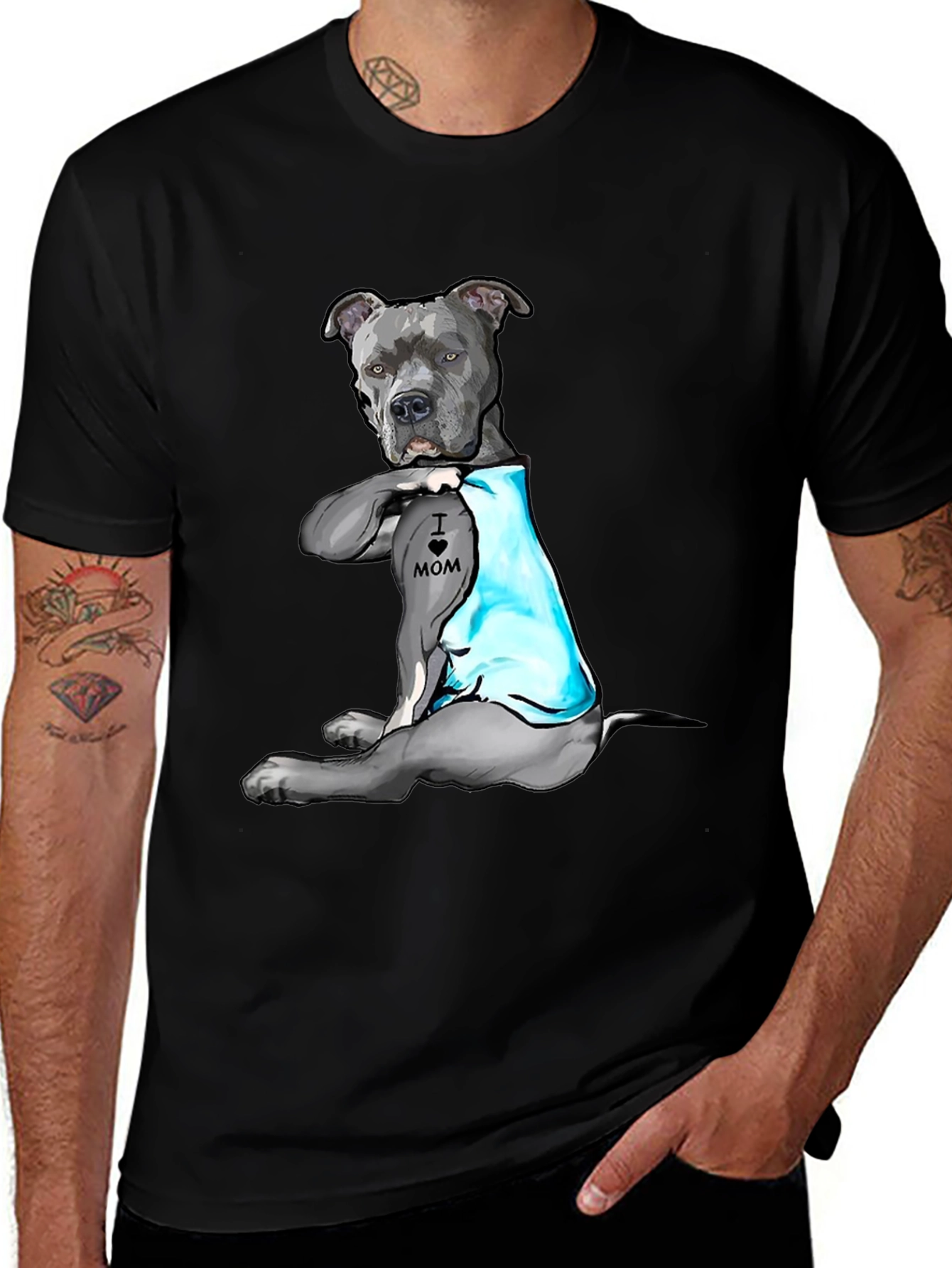 Variant 4 of Dog Lover T-Shirt: 'I Heart Mom' Pitbull Design