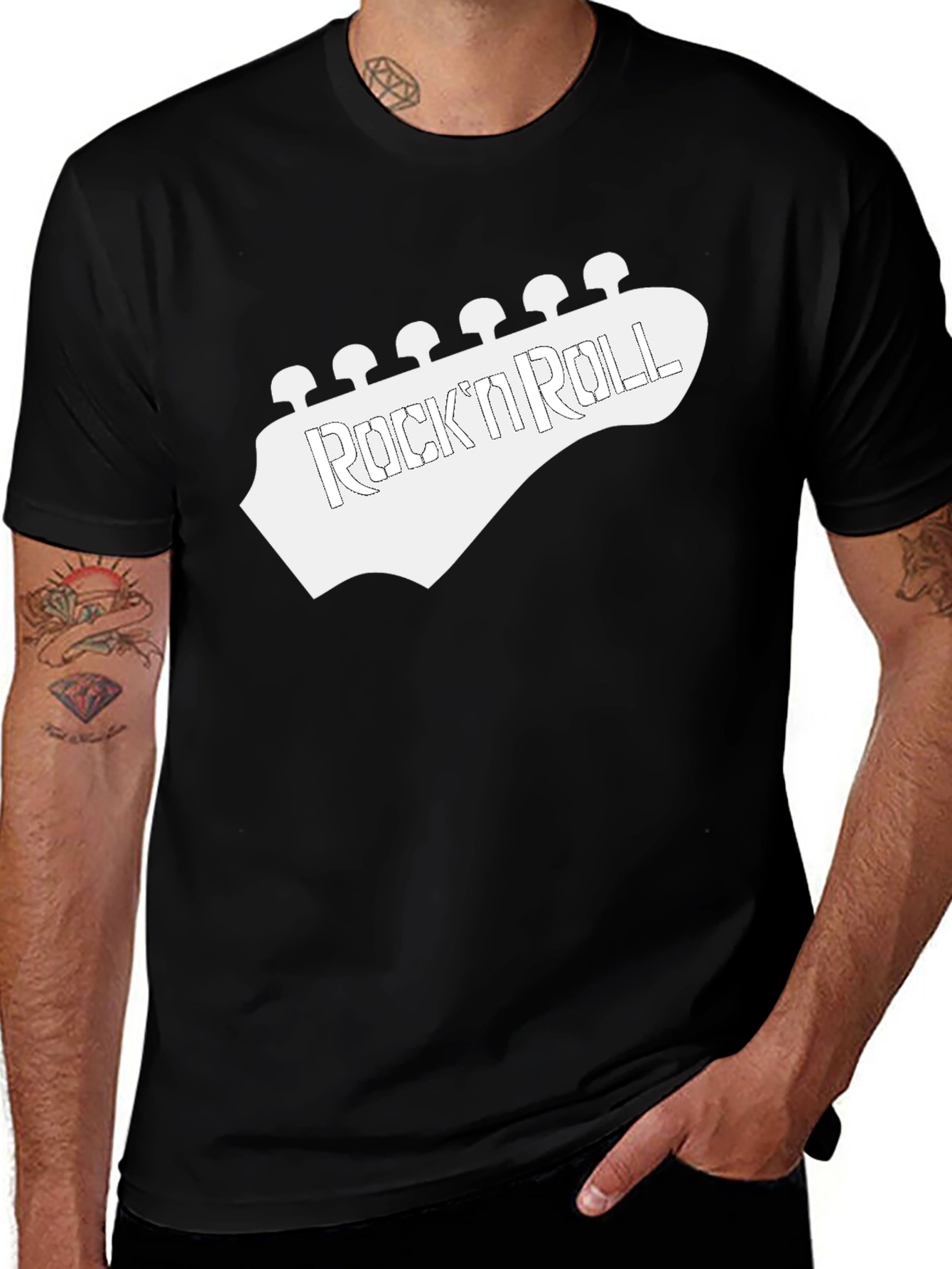 Variant 3 of Rock 'n' Roll Guitar Headstock Black Tee
