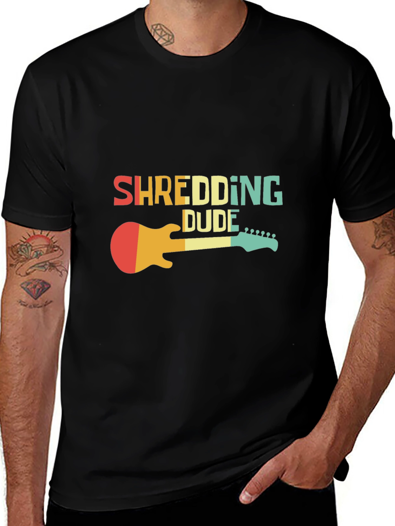 Variant 13 of Shredding Dude Guitar T-Shirt - Retro Design
