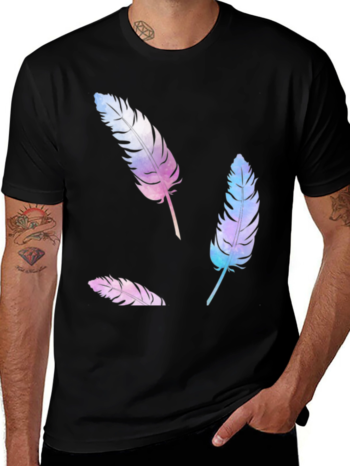 Variant 24 of Feather Print Crew Neck T-Shirt - Casual Tee