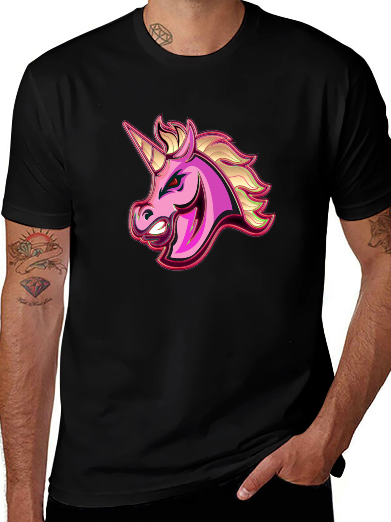 Variant 10 of Angry Unicorn Graphic Tee - Men's Black T-Shirt