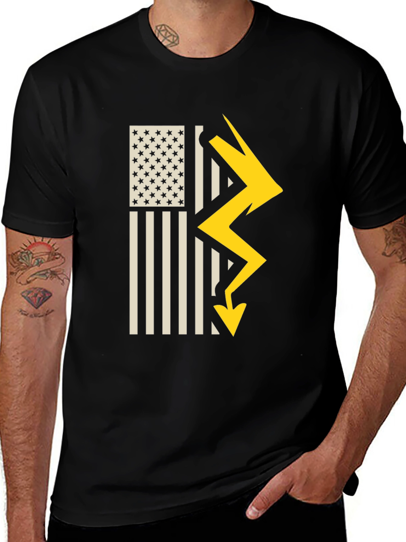 Variant 29 of American Flag Lightning Bolt Graphic T-Shirt