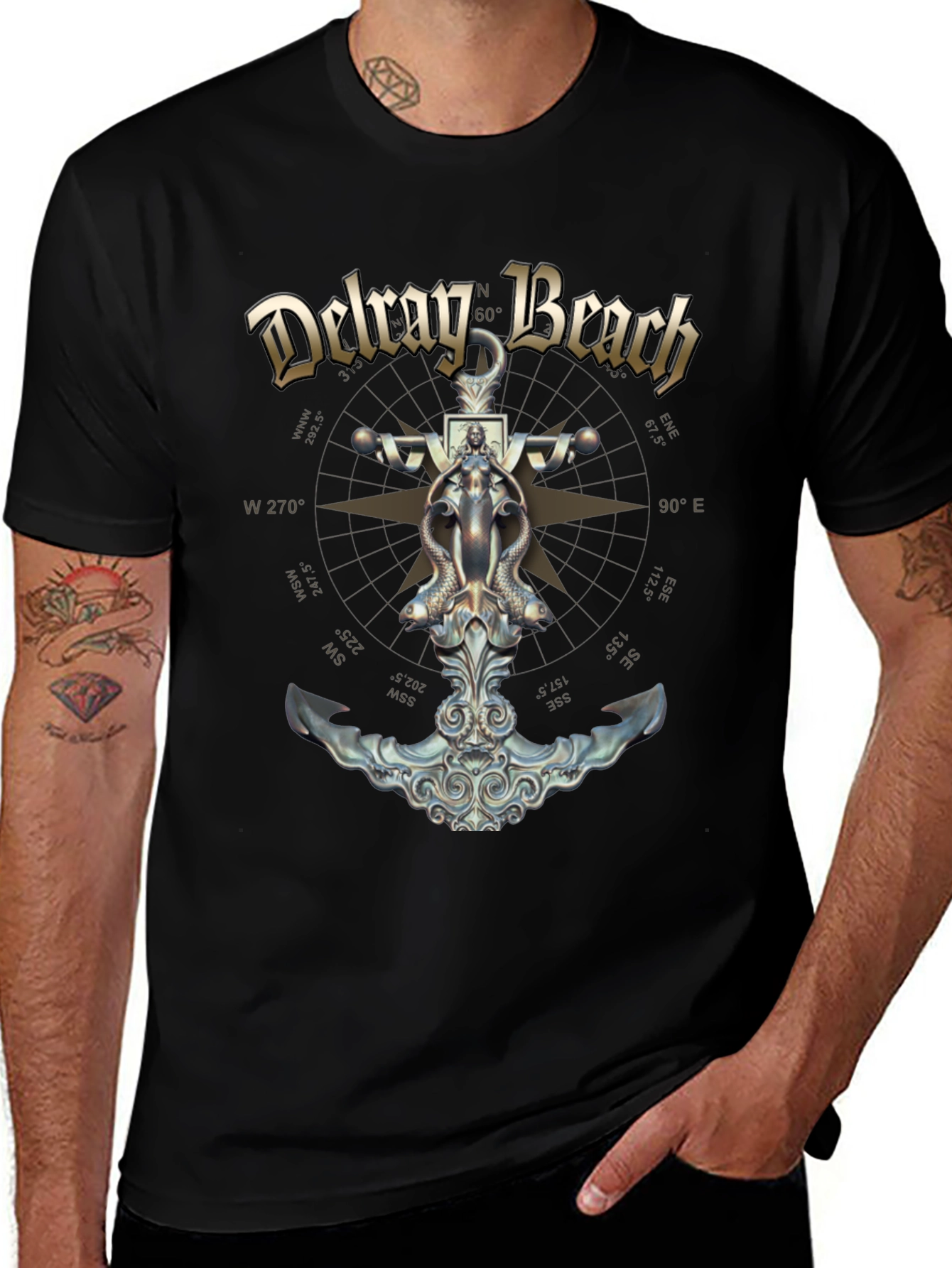 Delray Beach Anchor Compass Black T-Shirt
