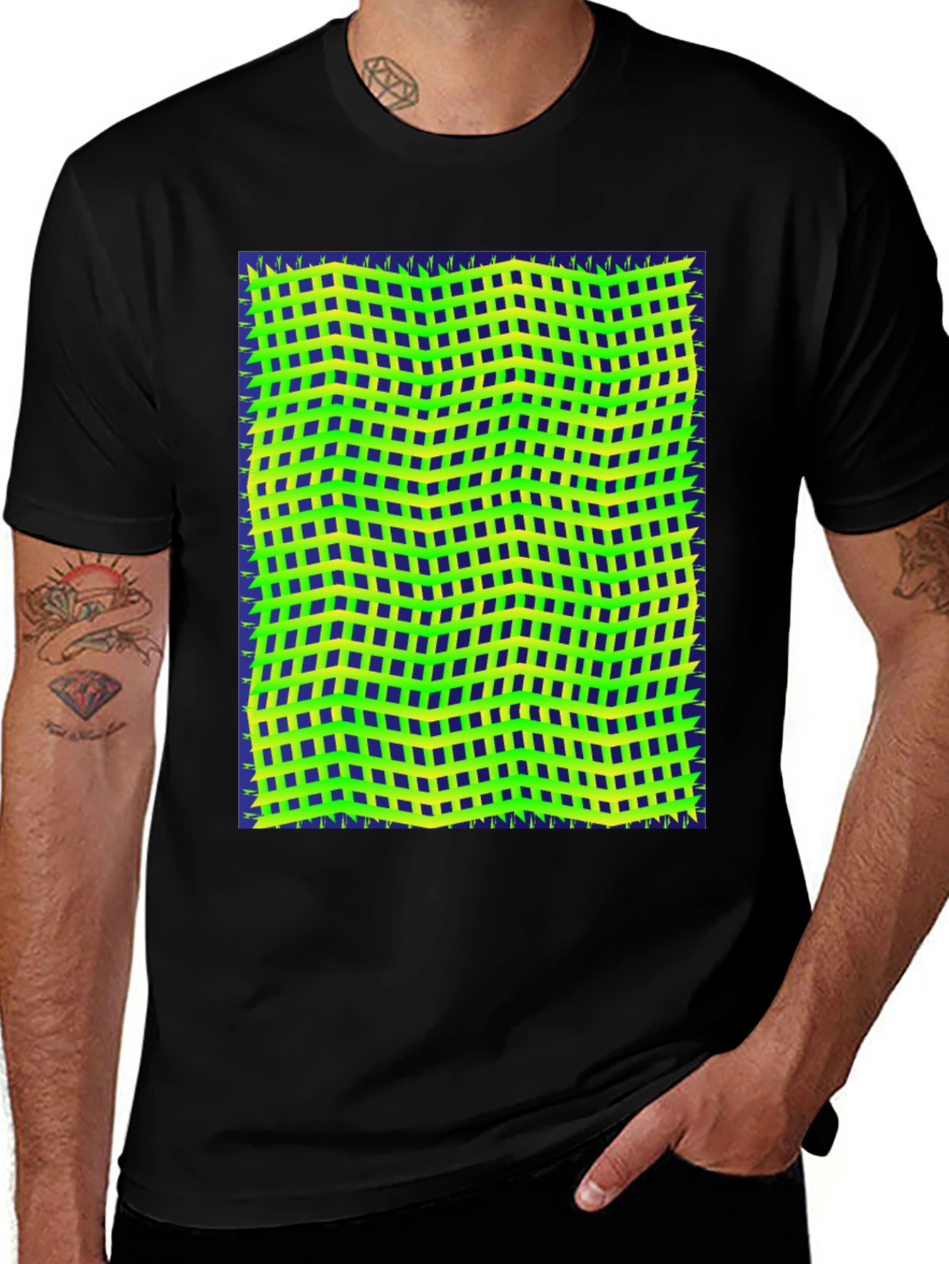 Retro Geometric Grid T-Shirt - Unique Graphic Tee