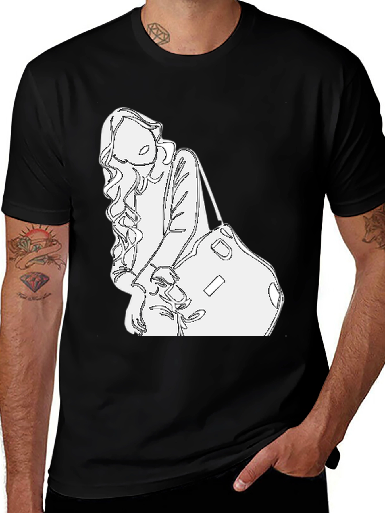 Variant 30 of Stylish Black T-Shirt with Fashion Illustration
