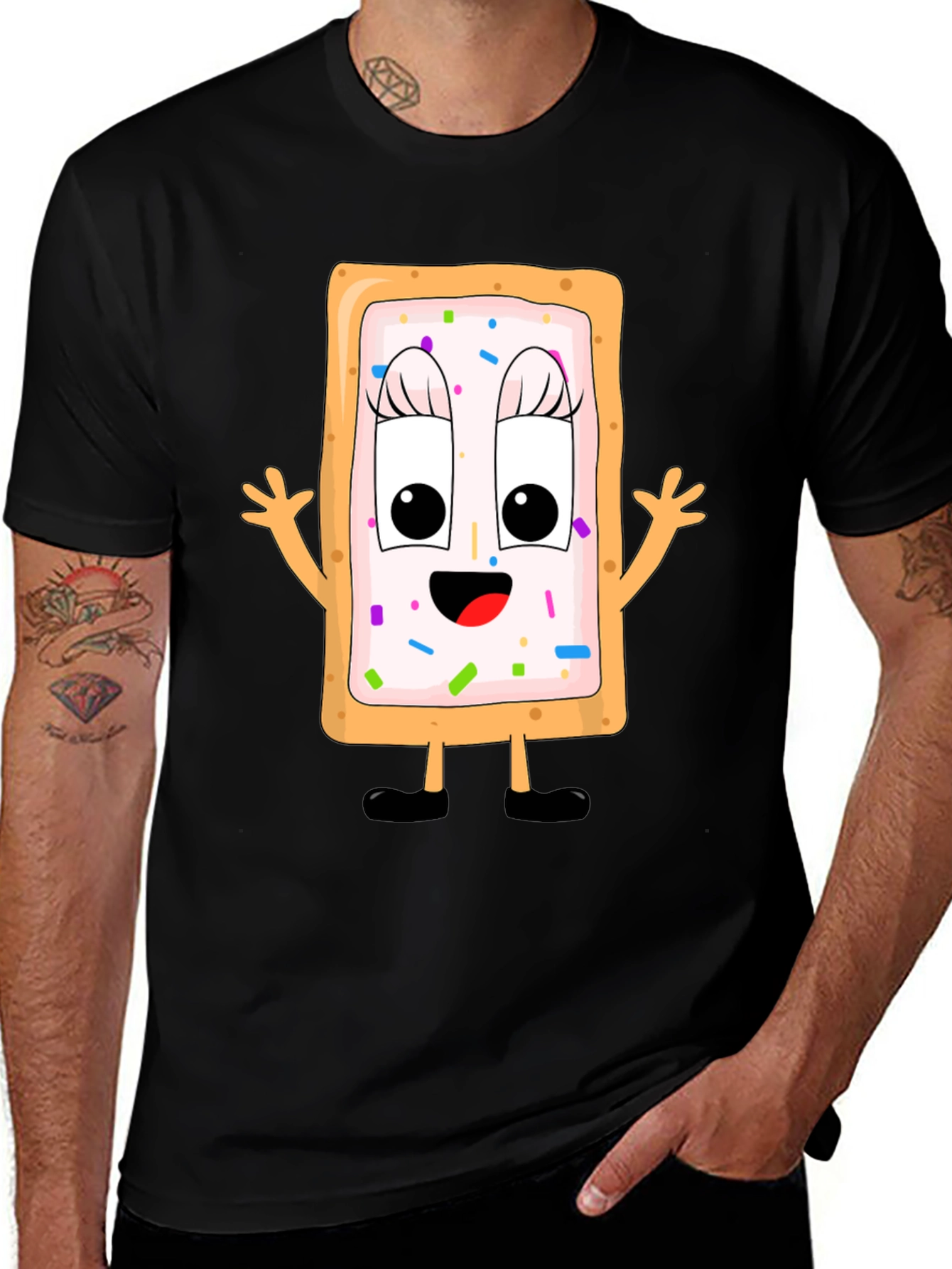 Variant 28 of Pop Tart Cartoon Graphic Tee - Unisex Black T-Shirt