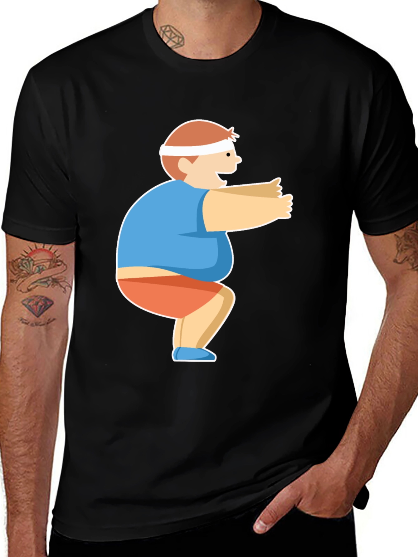 Variant 28 of Squatting Cartoon Character Black T-Shirt